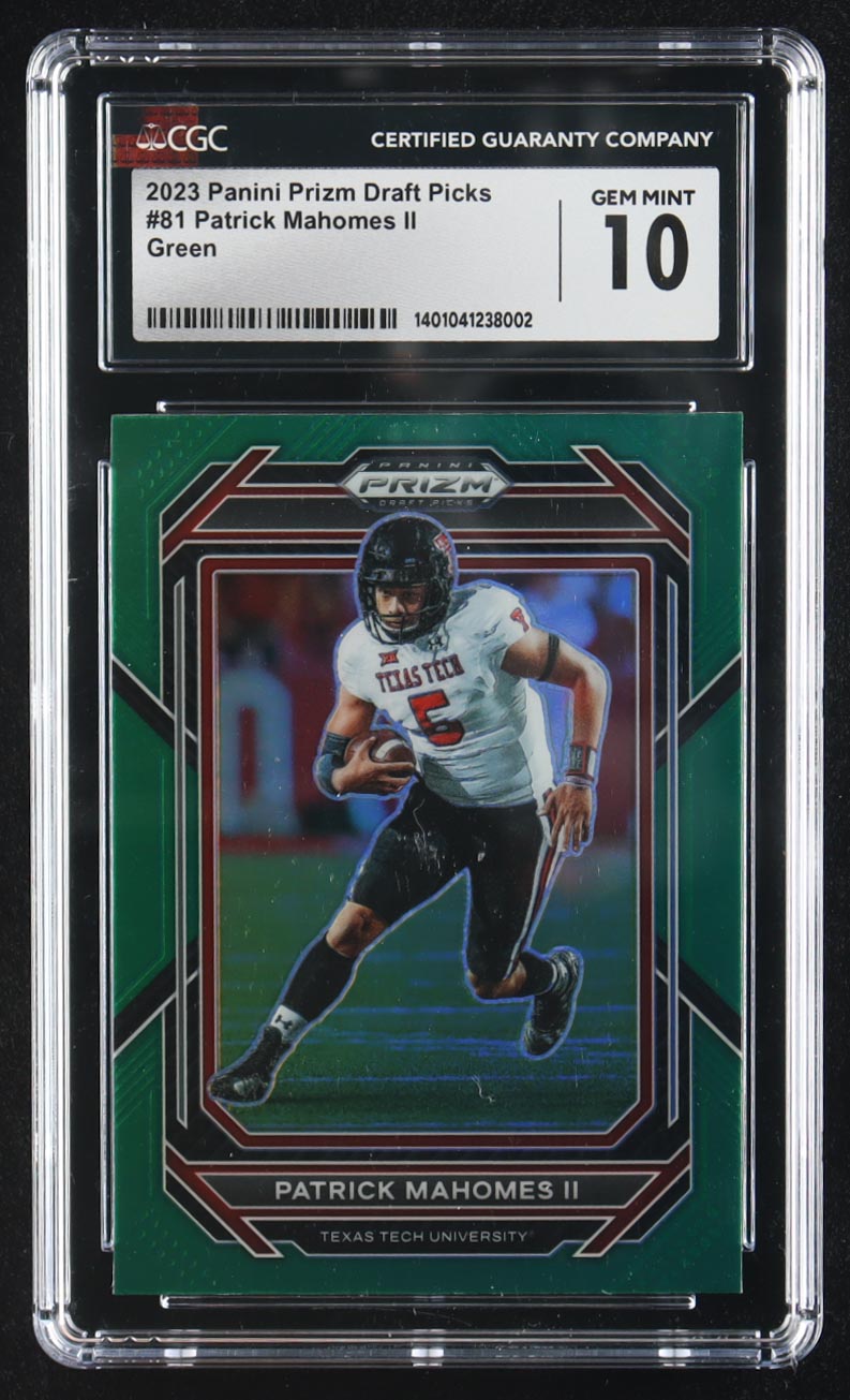 Patrick Mahomes II 2023 Panini Prizm Draft Picks Prizms Green #81 (CGC 10) at PristineAuction.com Patrick Mahomes II 2023 Panini Prizm Draft Picks Prizms Green #81 (CGC 10) at PristineAuction.com