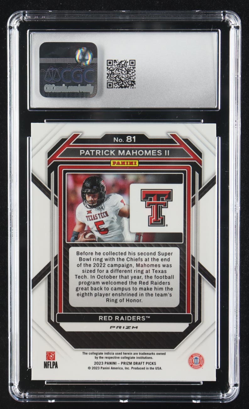 Patrick Mahomes II 2023 Panini Prizm Draft Picks Prizms Green #81 (CGC 10) at PristineAuction.com Patrick Mahomes II 2023 Panini Prizm Draft Picks Prizms Green #81 (CGC 10) at PristineAuction.com