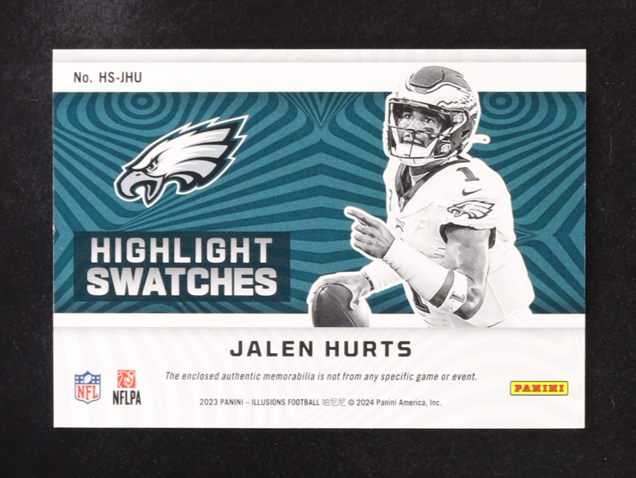 Jalen Hurts 2023 Panini Illusions Highlight Swatches #4 at PristineAuction.com Jalen Hurts 2023 Panini Illusions Highlight Swatches #4 at PristineAuction.com