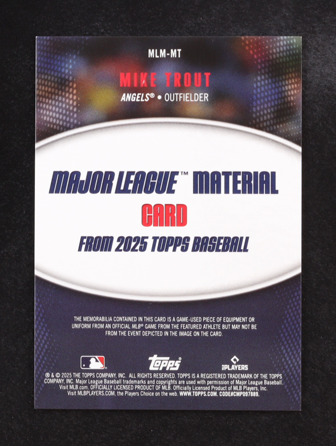 Mike Trout 2025 Topps Major League Materials #MLMMT at PristineAuction.com Mike Trout 2025 Topps Major League Materials #MLMMT at PristineAuction.com