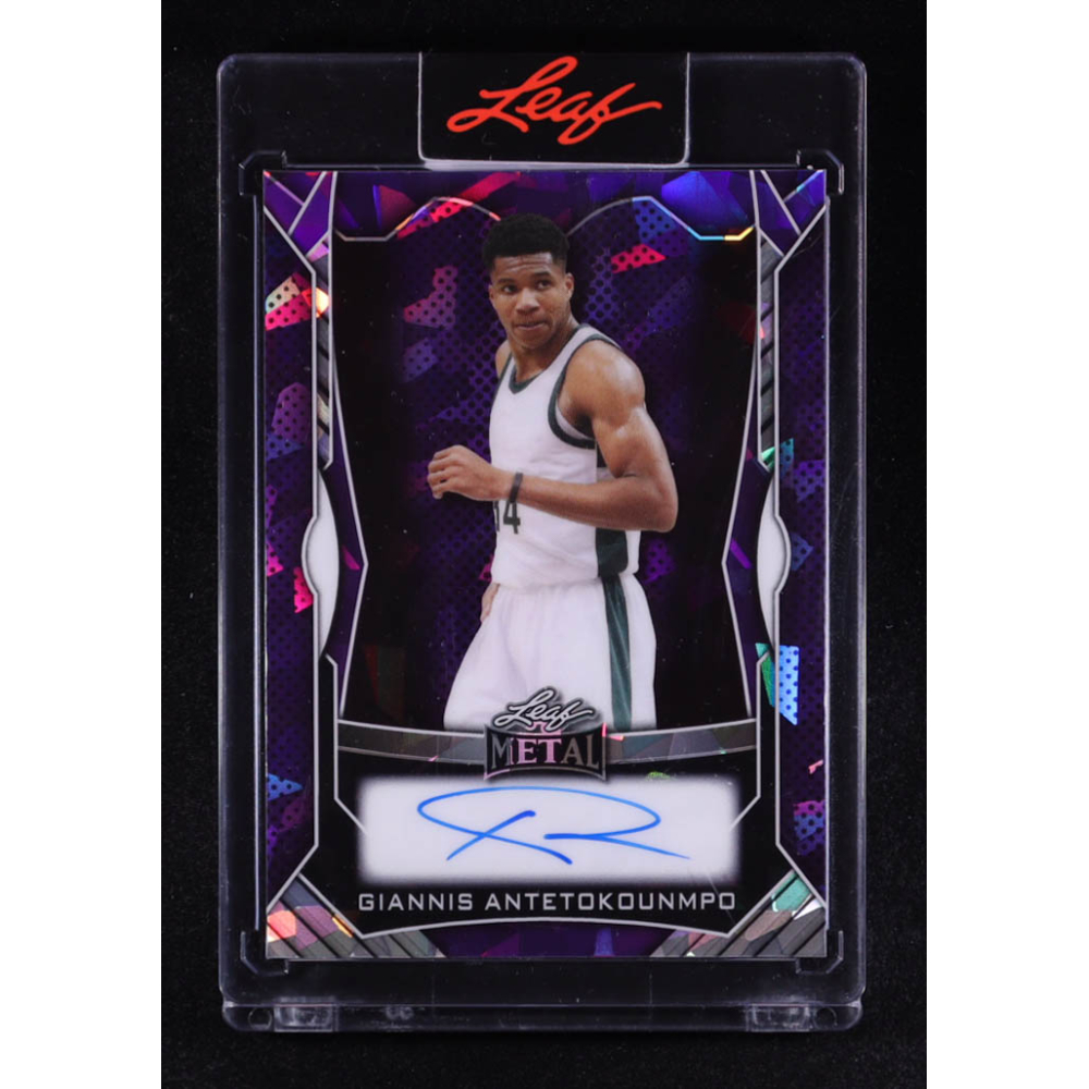 Giannis Antetokounmpo 2025 Leaf Metal Crystal Purple #BAGA1 #1/1 at PristineAuction.com