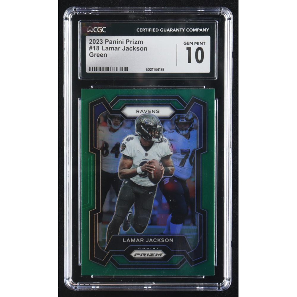 Lamar Jackson 2023 Panini Prizm Prizms Green #18 (CGC 10) at PristineAuction.com