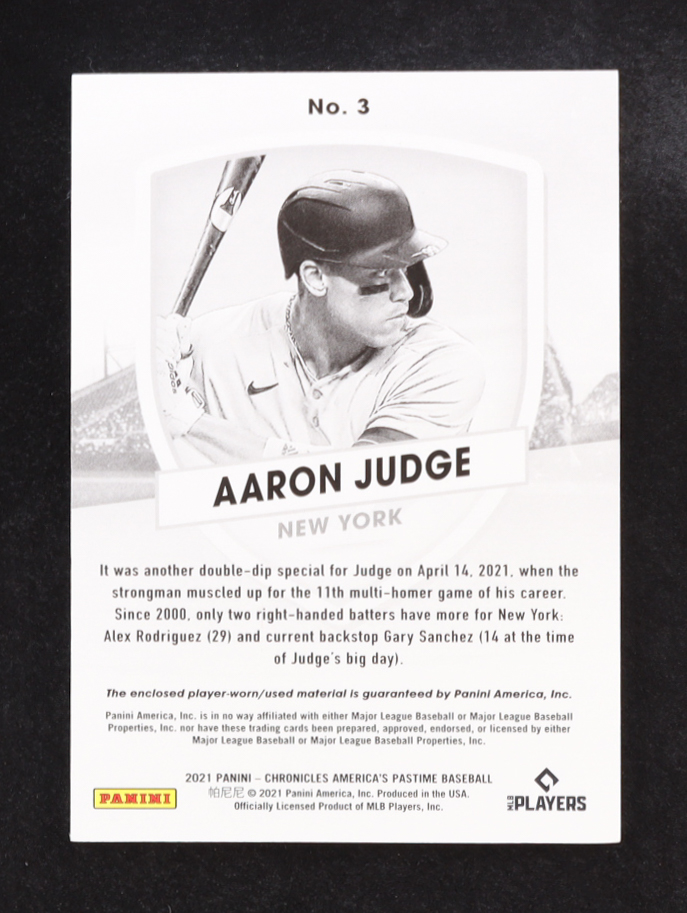 Aaron Judge 2021 Panini America's Pastime Swatches #3 at PristineAuction.com Aaron Judge 2021 Panini America's Pastime Swatches #3 at PristineAuction.com