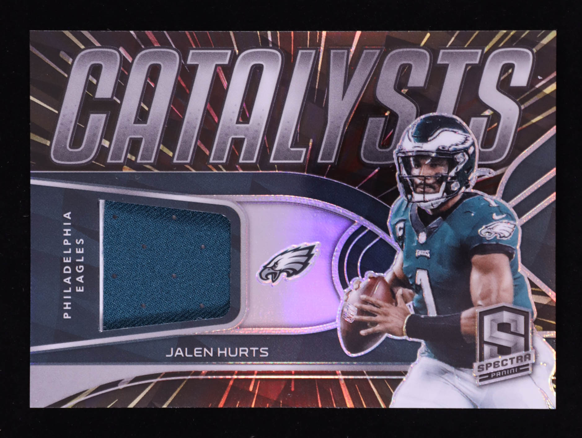 Jalen Hurts 2022 Panini Spectra Catalysts Materials Hyper #10 #38/75 at PristineAuction.com Jalen Hurts 2022 Panini Spectra Catalysts Materials Hyper #10 #38/75 at PristineAuction.com