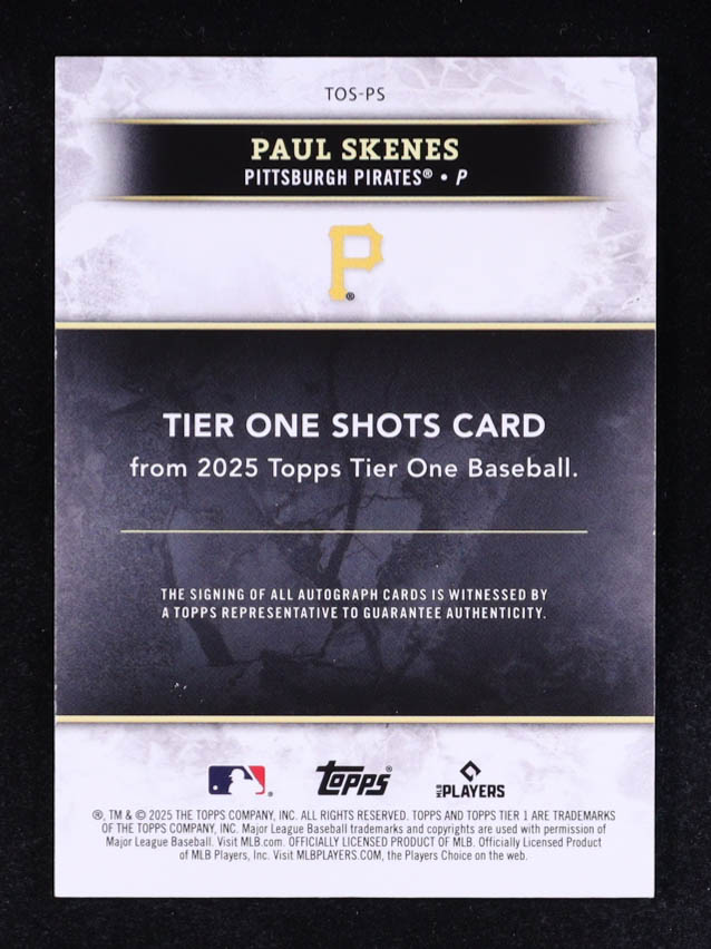 Paul Skenes 2025 Topps Tier One Tier One Shots Autographs #TOSPS #23/49 at PristineAuction.com Paul Skenes 2025 Topps Tier One Tier One Shots Autographs #TOSPS #23/49 at PristineAuction.com