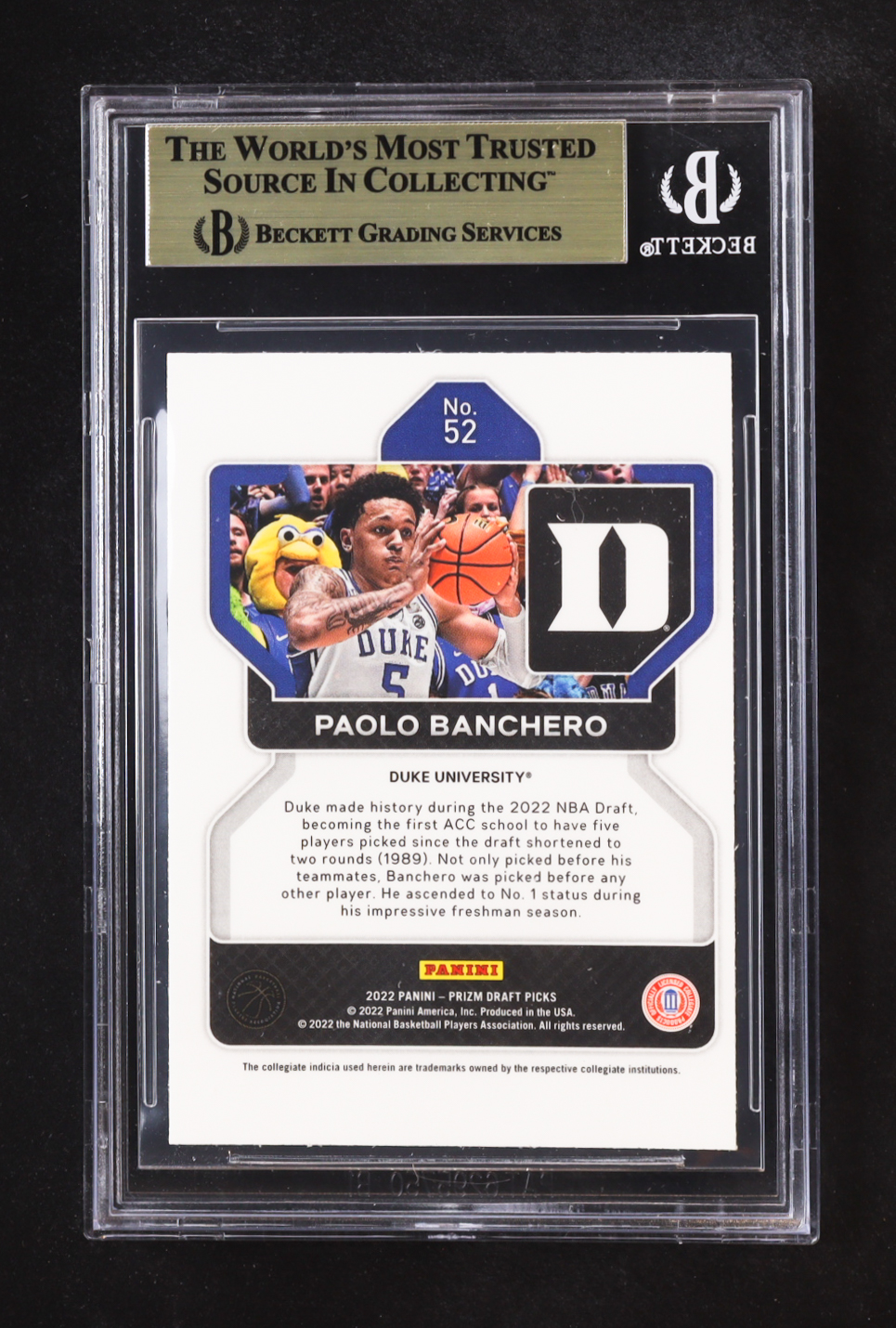 Paolo Banchero 2022-23 Panini Prizm Draft Picks #52 RC (BGS 9.5) at PristineAuction.com Paolo Banchero 2022-23 Panini Prizm Draft Picks #52 RC (BGS 9.5) at PristineAuction.com