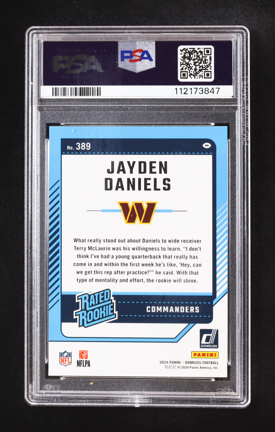 Jayden Daniels 2024 Donruss #389 RR RC (PSA 10) at PristineAuction.com Jayden Daniels 2024 Donruss #389 RR RC (PSA 10) at PristineAuction.com