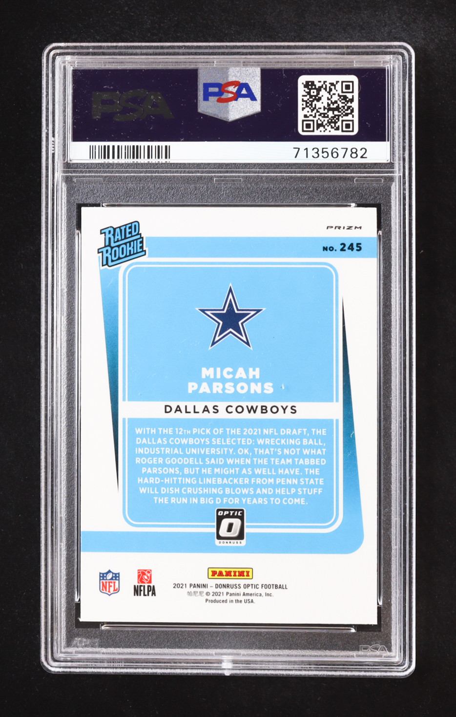 Micah Parsons 2021 Donruss Optic Blue Scope #245 RC (PSA 10) at PristineAuction.com Micah Parsons 2021 Donruss Optic Blue Scope #245 RC (PSA 10) at PristineAuction.com