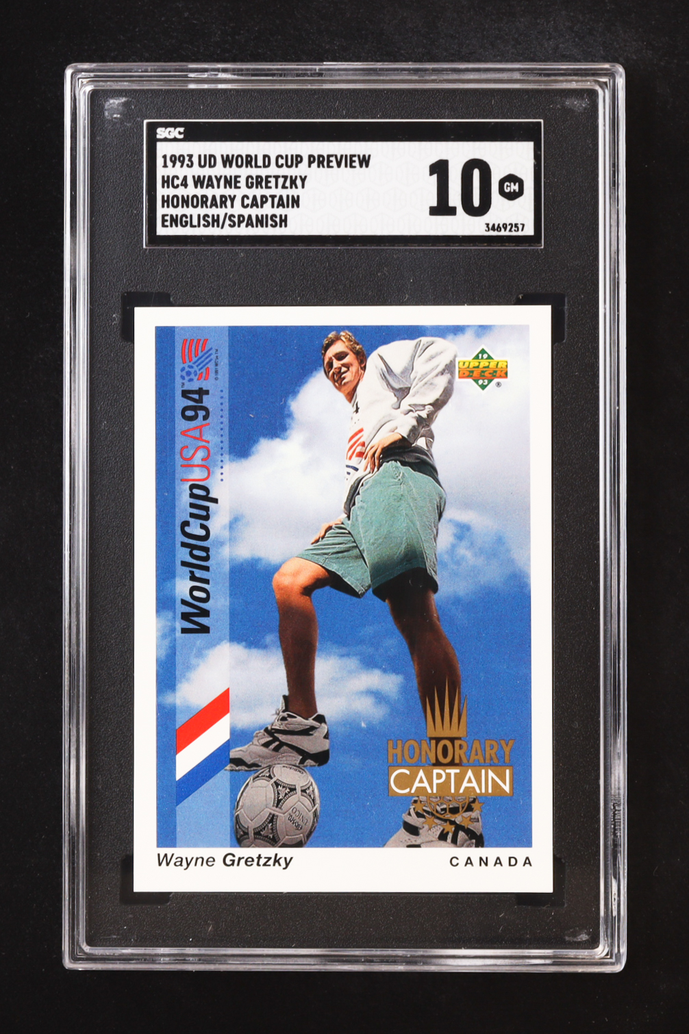 Wayne Gretzky 1993 UD World Cup Preview Honorary Captain English/Spanish #HC4 (SGC 10) at PristineAuction.com Wayne Gretzky 1993 UD World Cup Preview Honorary Captain English/Spanish #HC4 (SGC 10) at PristineAuction.com