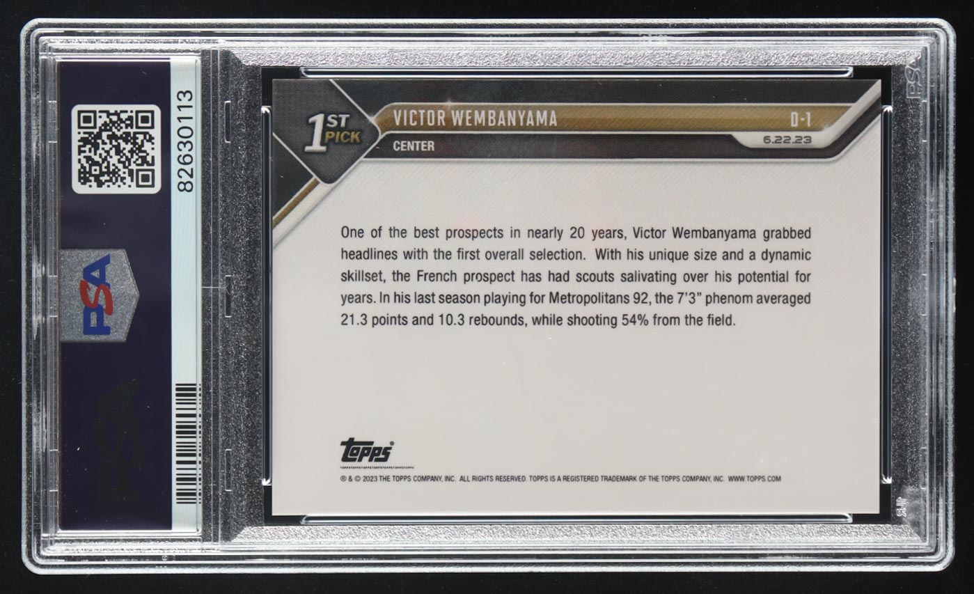 Victor Wembanyama 2023 Topps Now Draft #D1 RC (PSA 9) at PristineAuction.com Victor Wembanyama 2023 Topps Now Draft #D1 RC (PSA 9) at PristineAuction.com