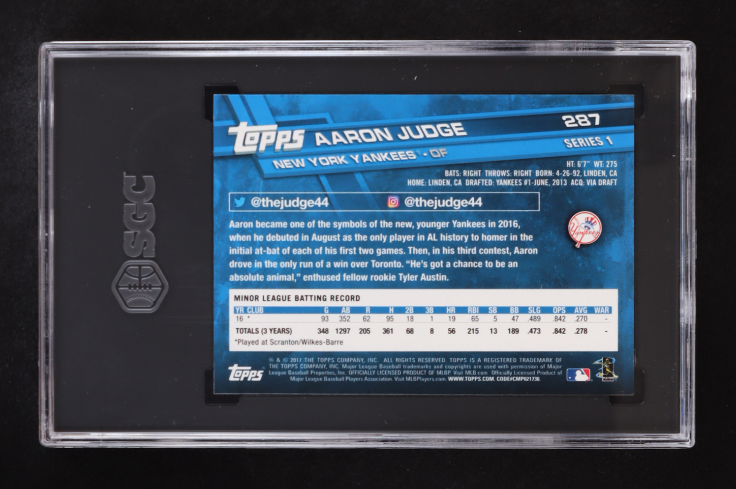 Aaron Judge 2017 Topps #287 RC (SGC 10) at PristineAuction.com Aaron Judge 2017 Topps #287 RC (SGC 10) at PristineAuction.com