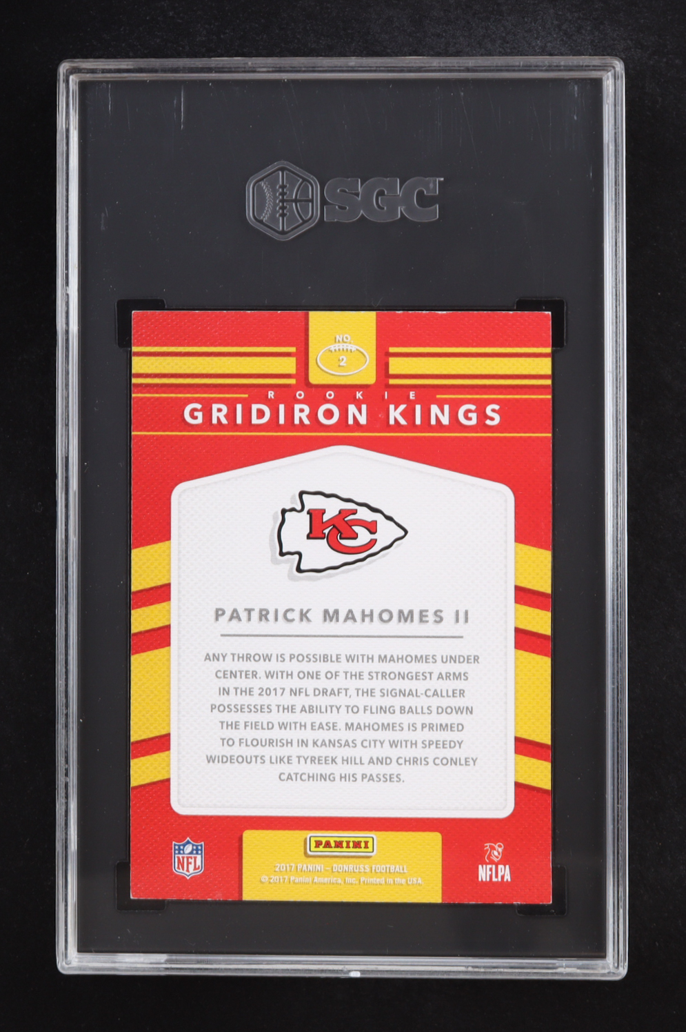 Patrick Mahomes II 2017 Donruss Rookie Gridiron Kings #2 (SGC 9) at PristineAuction.com Patrick Mahomes II 2017 Donruss Rookie Gridiron Kings #2 (SGC 9) at PristineAuction.com