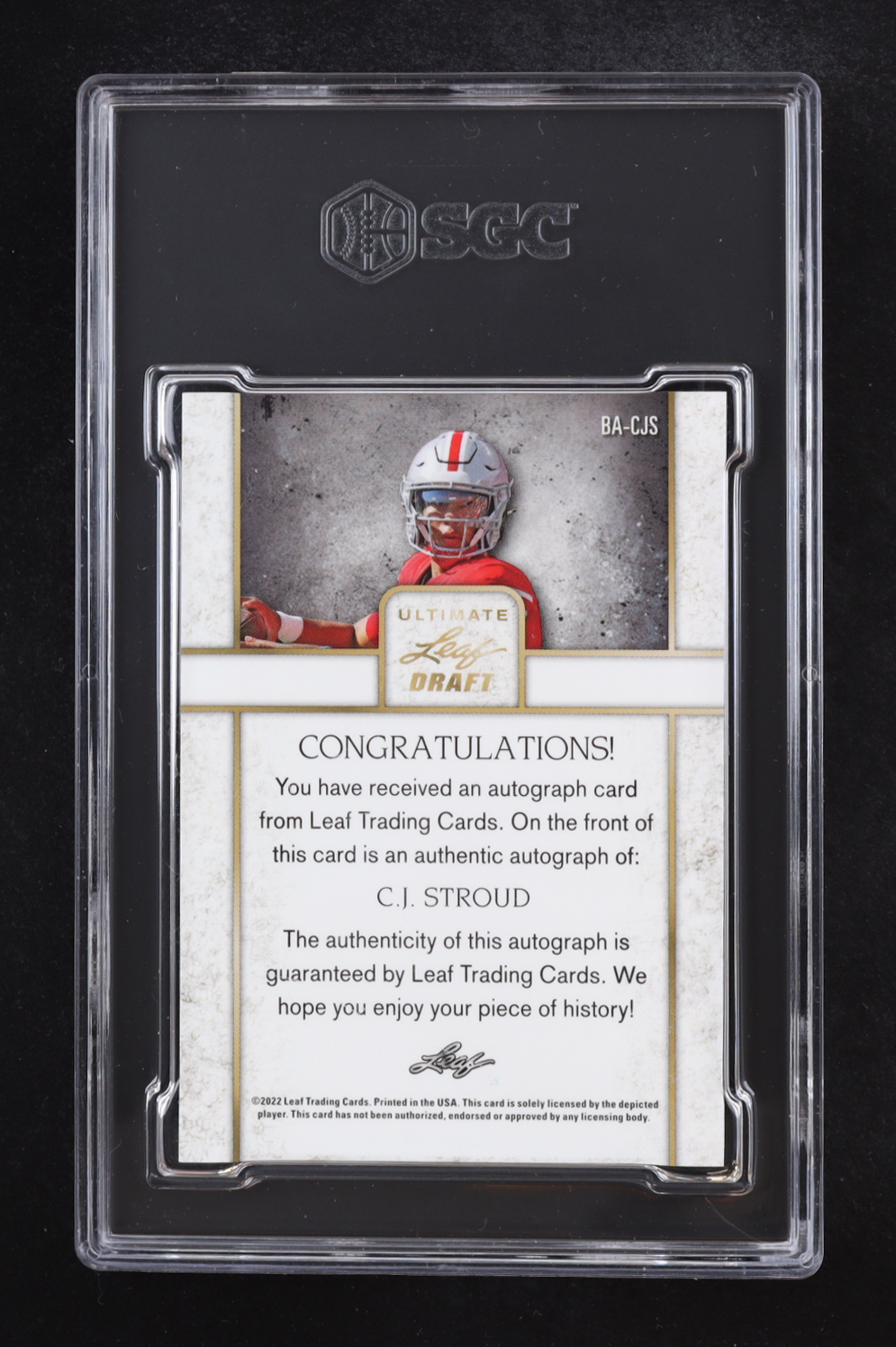 CJ Stroud 2022 Leaf Ultimate Draft Autographed Emerald Spectrum #BACJS #22/35 RC (SGC 9) at PristineAuction.com CJ Stroud 2022 Leaf Ultimate Draft Autographed Emerald Spectrum #BACJS #22/35 RC (SGC 9) at PristineAuction.com