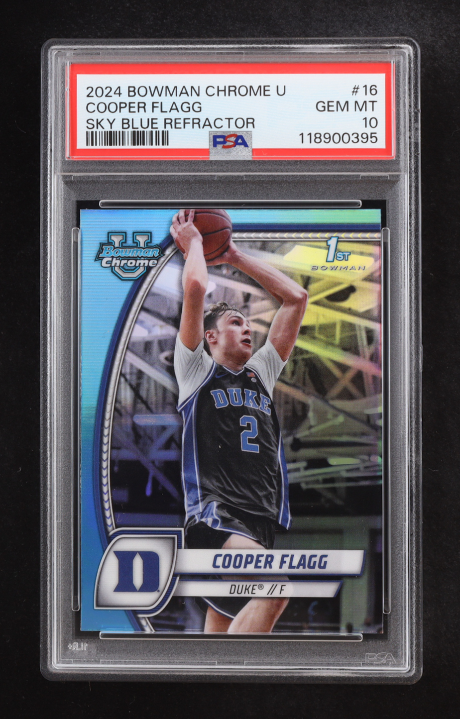 Cooper Flagg 2024 Bowman Chrome University Sky Blue Refractor #16 RC (PSA 10) at PristineAuction.com Cooper Flagg 2024 Bowman Chrome University Sky Blue Refractor #16 RC (PSA 10) at PristineAuction.com