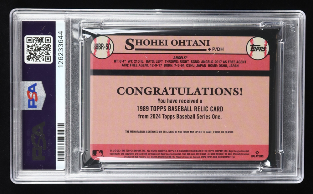 Shohei Ohtani 2024 Topps '89 Topps Relics #89BRSO (PSA 7) at PristineAuction.com Shohei Ohtani 2024 Topps '89 Topps Relics #89BRSO (PSA 7) at PristineAuction.com