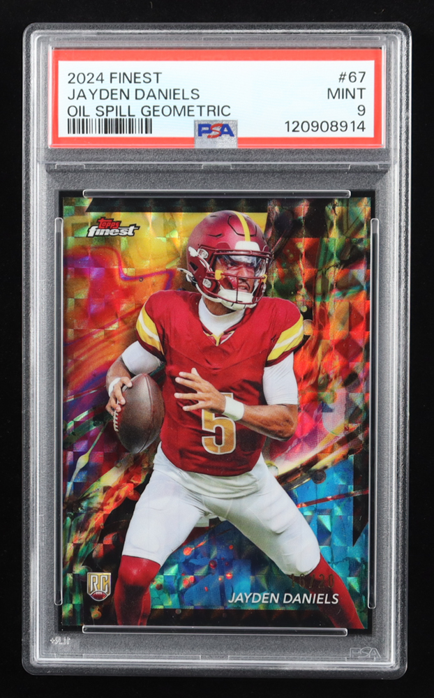 Jayden Daniels 2024 Finest Oil Spill Geometric Refractors #67 RC #16/20 (PSA 9) at PristineAuction.com Jayden Daniels 2024 Finest Oil Spill Geometric Refractors #67 RC #16/20 (PSA 9) at PristineAuction.com