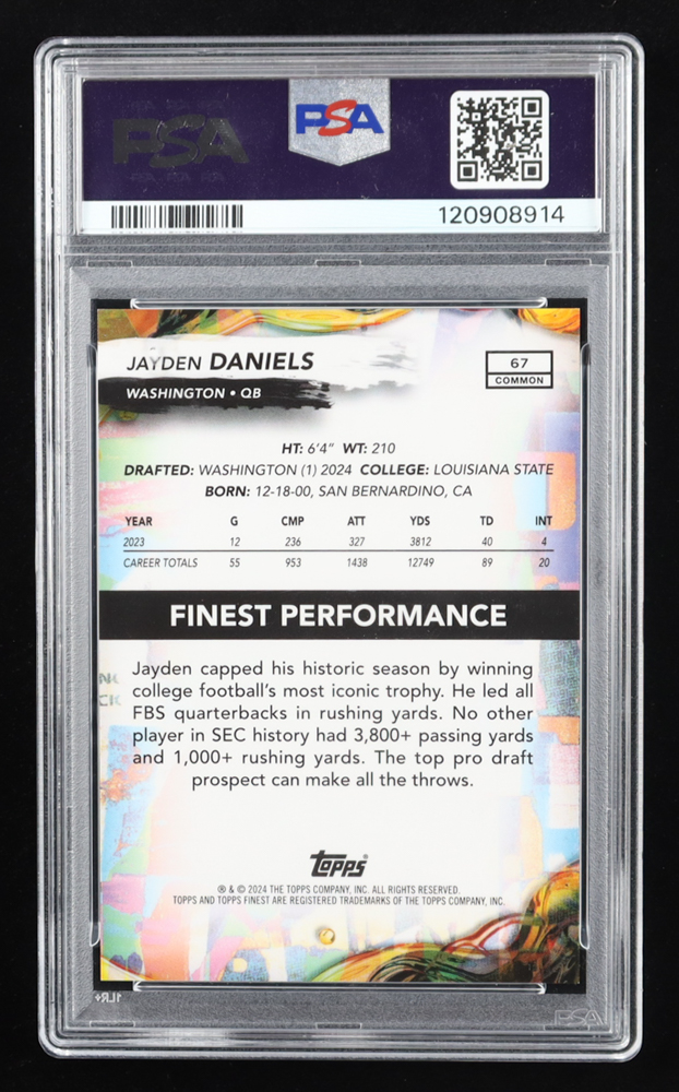 Jayden Daniels 2024 Finest Oil Spill Geometric Refractors #67 RC #16/20 (PSA 9) at PristineAuction.com Jayden Daniels 2024 Finest Oil Spill Geometric Refractors #67 RC #16/20 (PSA 9) at PristineAuction.com