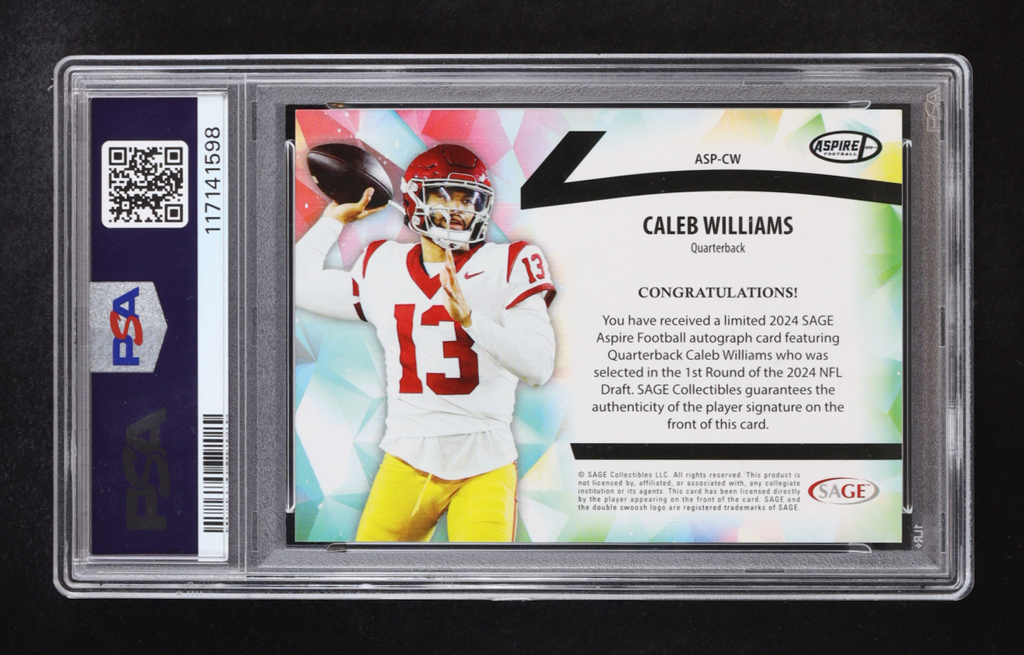 Caleb Williams 2024 Sage Aspire Autograph Pink #ASPCW RC (PSA 9) at PristineAuction.com Caleb Williams 2024 Sage Aspire Autograph Pink #ASPCW RC (PSA 9) at PristineAuction.com