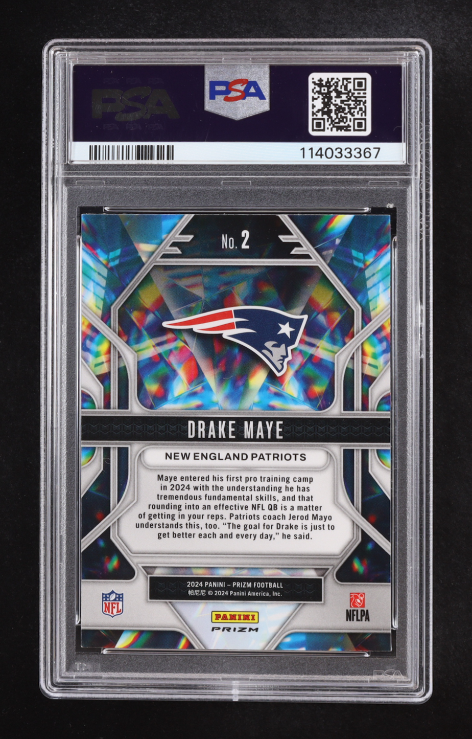 Drake Maye 2024 Panini Prizm Prizmatic Green Wave #2 RC (PSA 9) at PristineAuction.com Drake Maye 2024 Panini Prizm Prizmatic Green Wave #2 RC (PSA 9) at PristineAuction.com