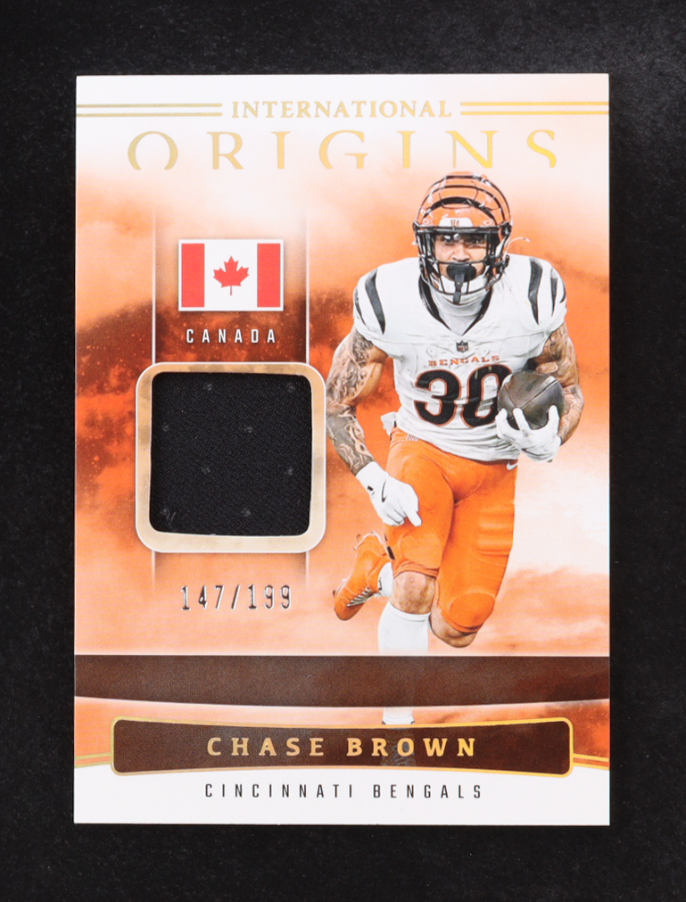 Chase Brown 2025 Panini International Origins Patch Canada #IO-CBN #147/199 at PristineAuction.com Chase Brown 2025 Panini International Origins Patch Canada #IO-CBN #147/199 at PristineAuction.com