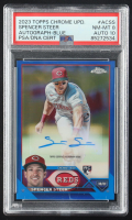 Spencer Steer 2023 Topps Chrome Update Autographs Blue Refractors #ACSS #70/150 (PSA 8 | Auto Grade 10) at PristineAuction.com