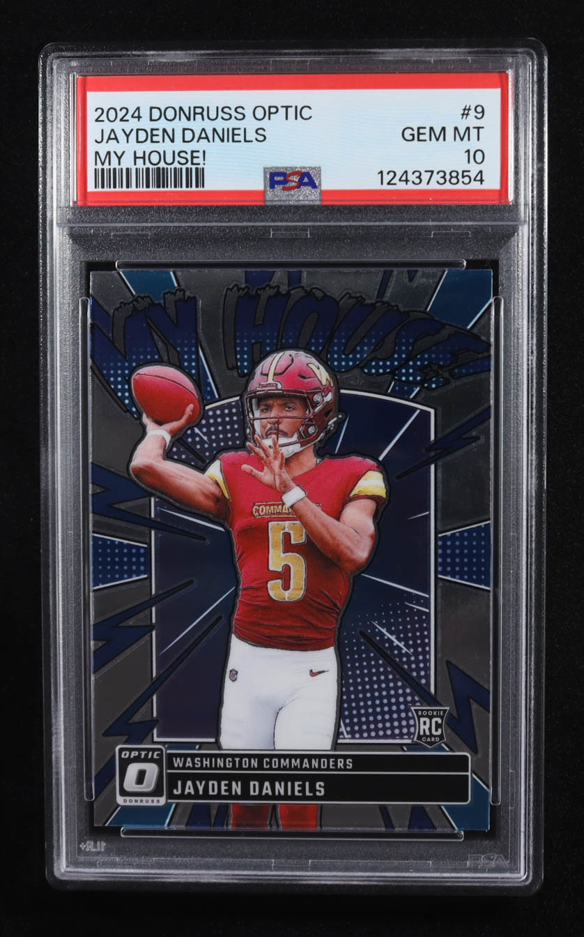 Jayden Daniels 2024 Donruss Optic My House! #9 RC (PSA 10) at PristineAuction.com Jayden Daniels 2024 Donruss Optic My House! #9 RC (PSA 10) at PristineAuction.com