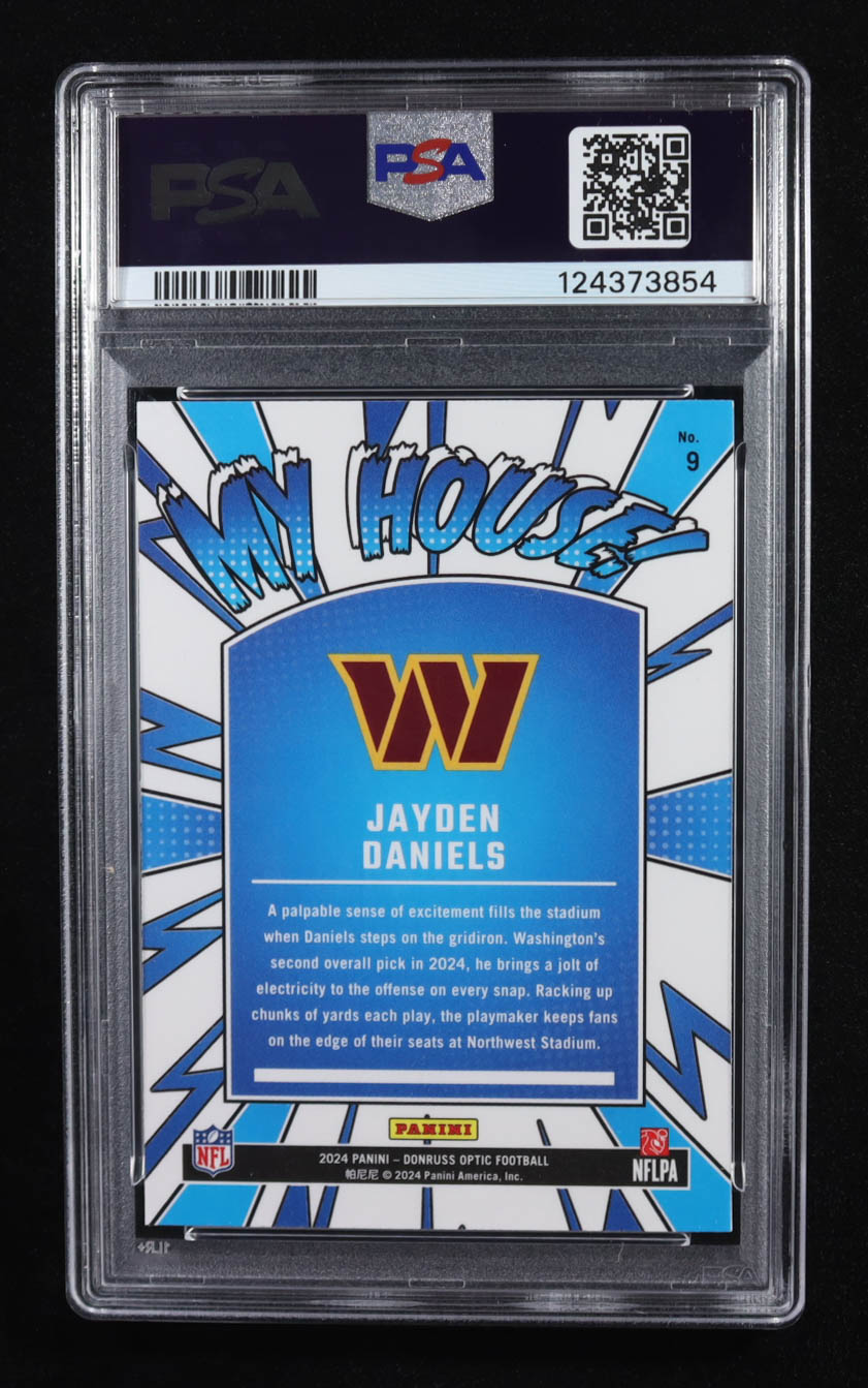 Jayden Daniels 2024 Donruss Optic My House! #9 RC (PSA 10) at PristineAuction.com Jayden Daniels 2024 Donruss Optic My House! #9 RC (PSA 10) at PristineAuction.com