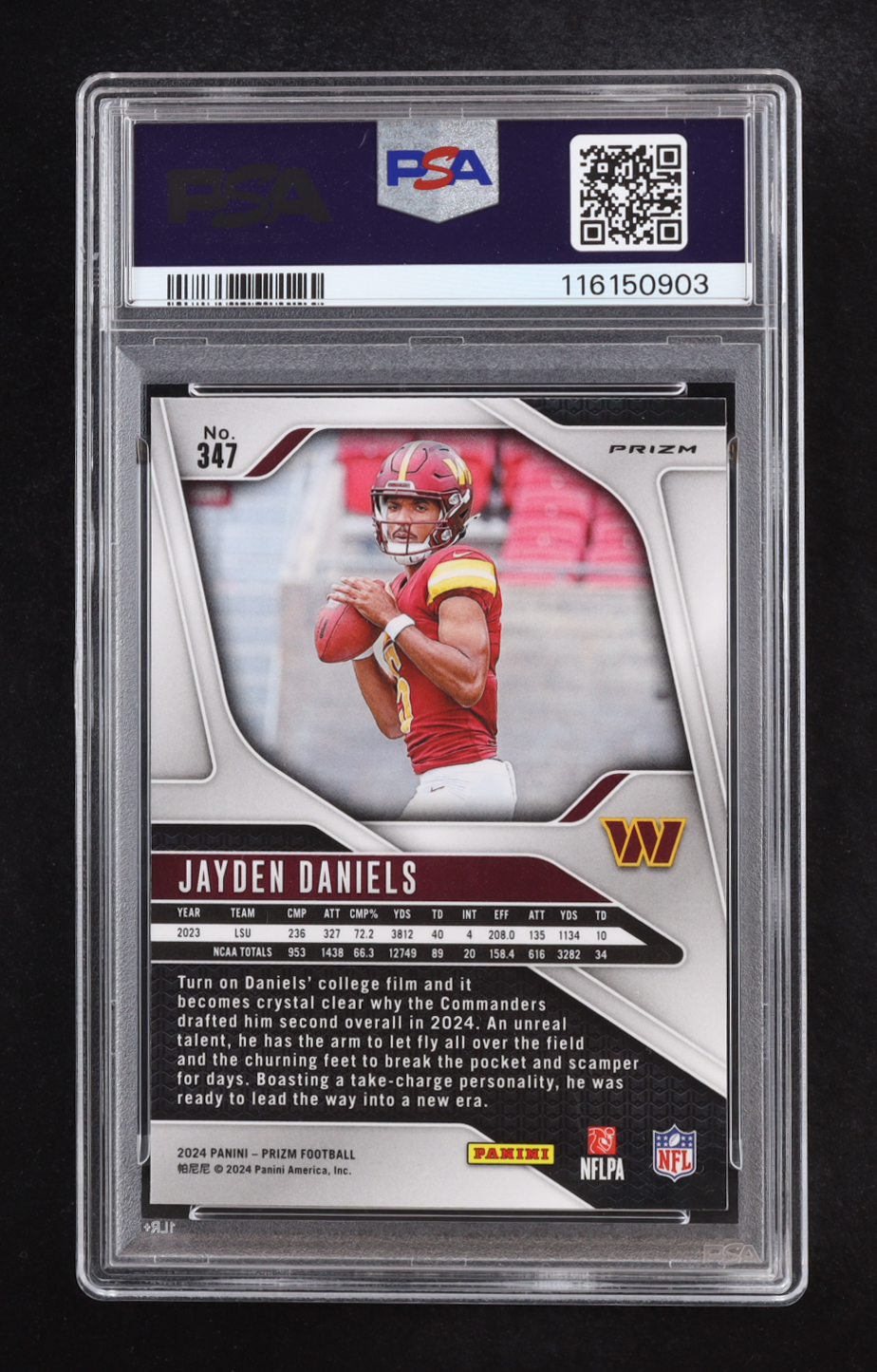 Jayden Daniels 2024 Panini Prizm Red White Blue Prizms #347 RC (PSA 9) at PristineAuction.com Jayden Daniels 2024 Panini Prizm Red White Blue Prizms #347 RC (PSA 9) at PristineAuction.com