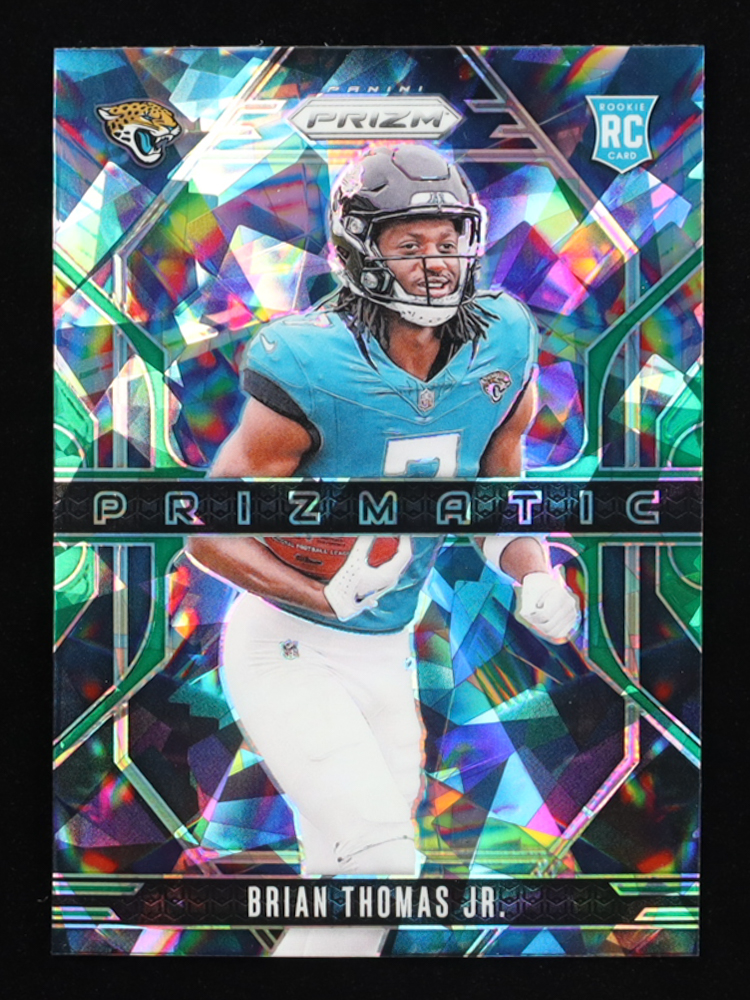 Brian Thomas Jr. 2024 Panini Prizm Prizmatic Prizms Green Ice #19 RC at PristineAuction.com Brian Thomas Jr. 2024 Panini Prizm Prizmatic Prizms Green Ice #19 RC at PristineAuction.com