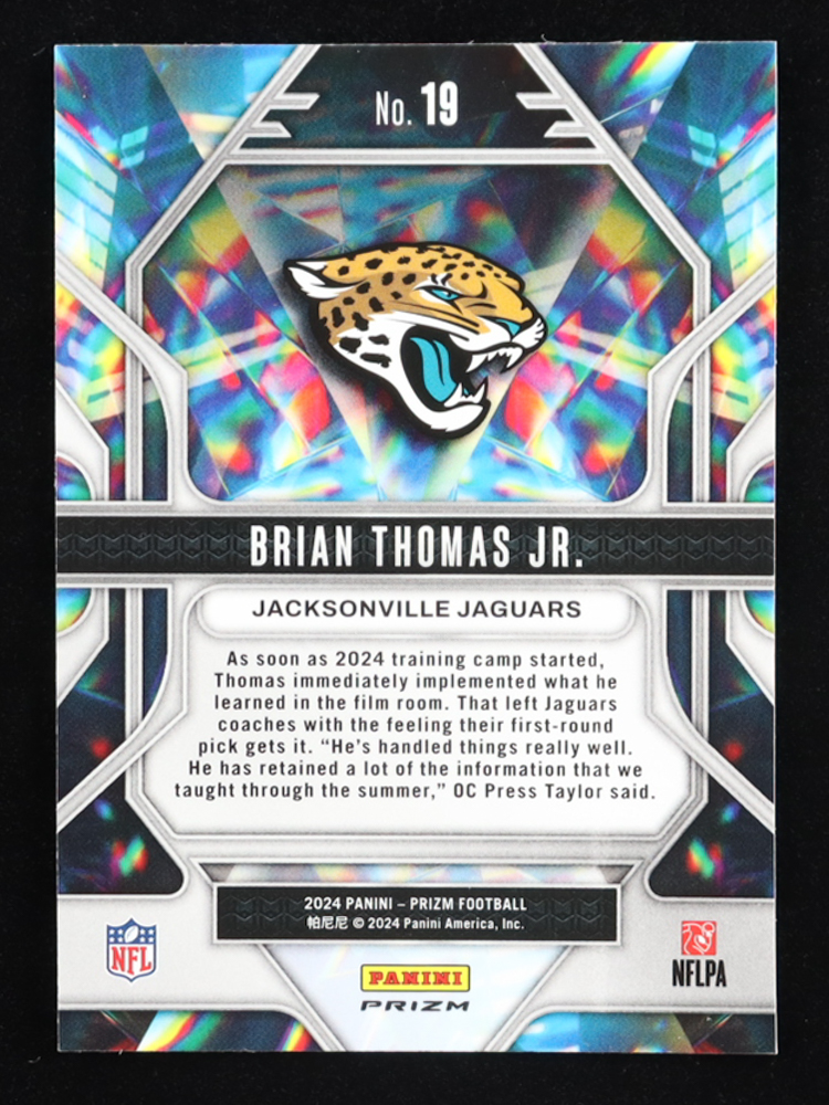 Brian Thomas Jr. 2024 Panini Prizm Prizmatic Prizms Green Ice #19 RC at PristineAuction.com Brian Thomas Jr. 2024 Panini Prizm Prizmatic Prizms Green Ice #19 RC at PristineAuction.com