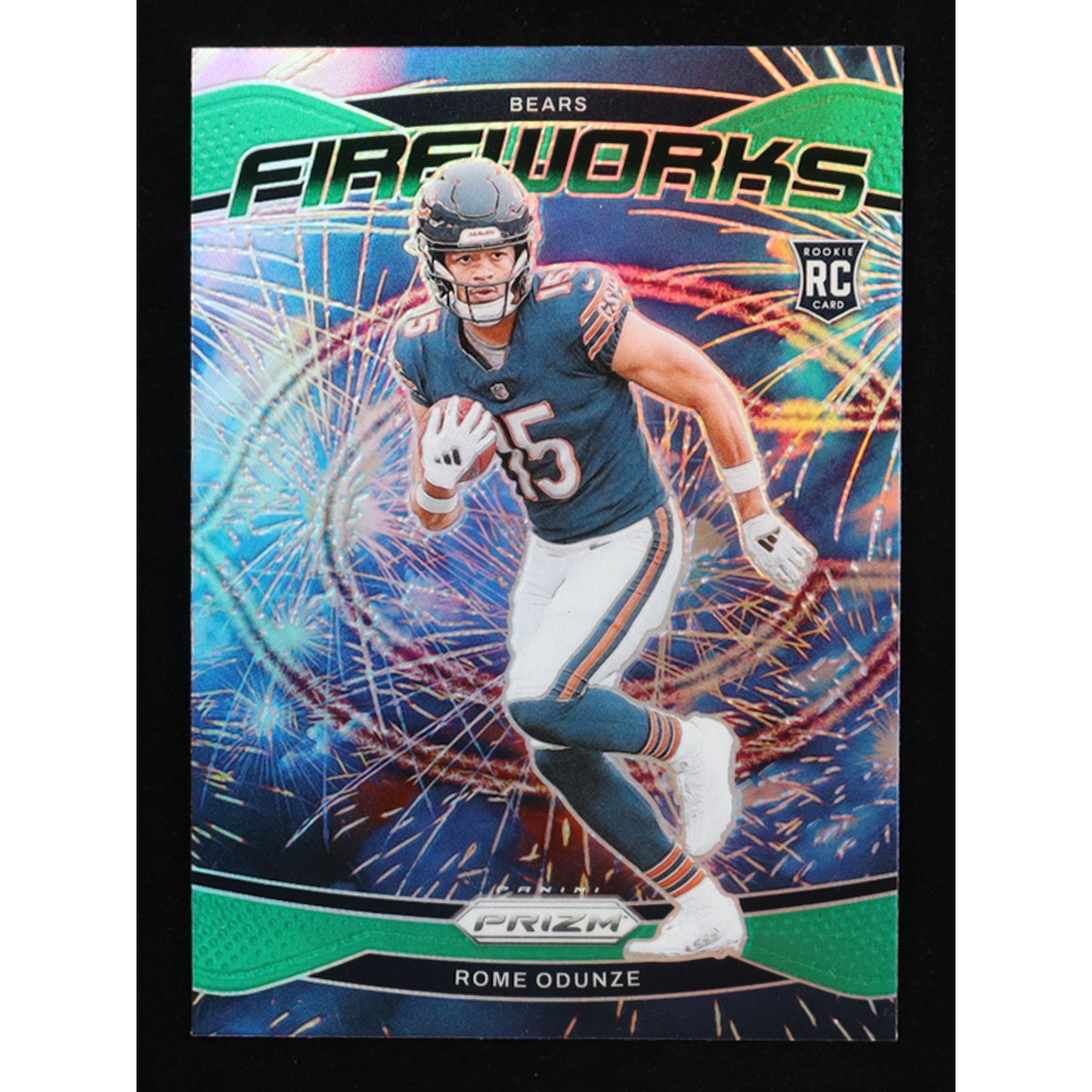 Rome Odunze 2024 Panini Prizm Fireworks Prizms Green #19 RC at PristineAuction.com Rome Odunze 2024 Panini Prizm Fireworks Prizms Green #19 RC at PristineAuction.com