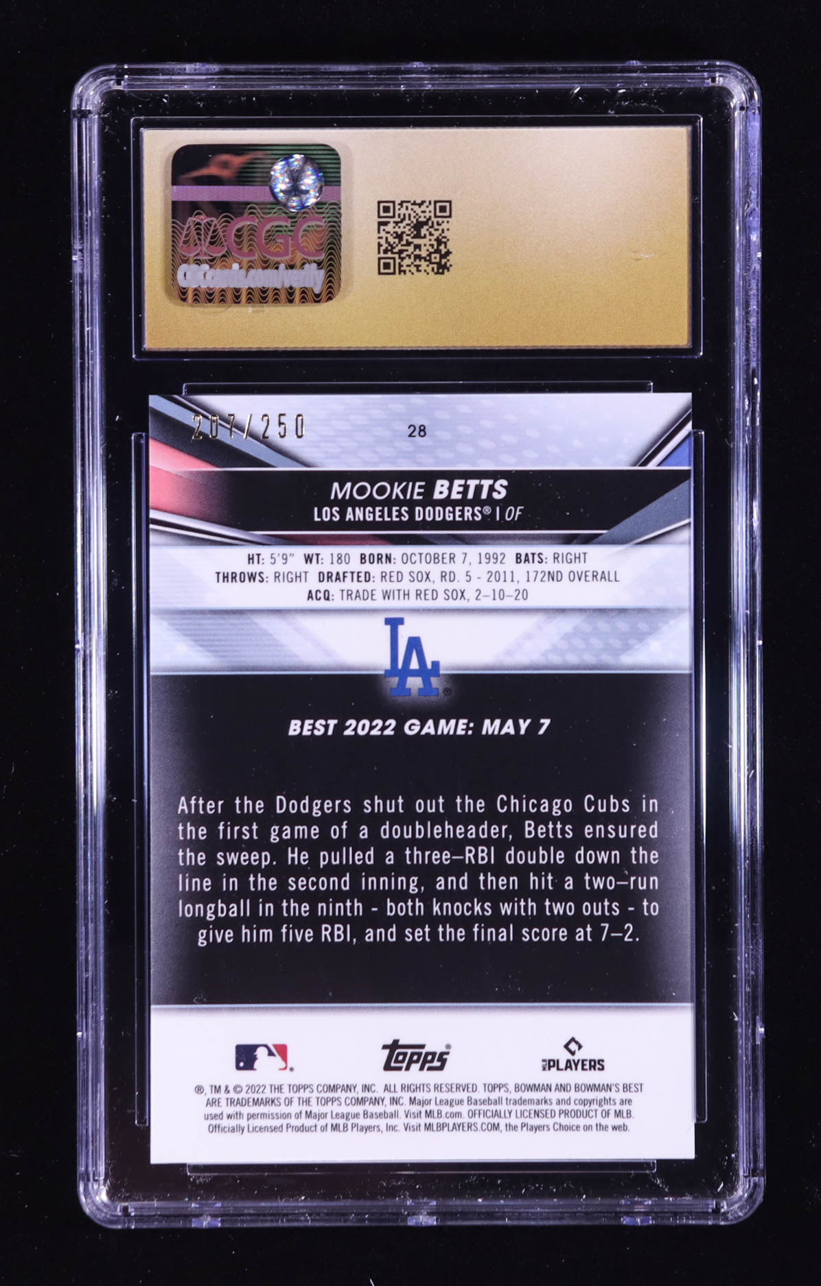 Mookie Betts 2022 Bowman's Best Purple Refractors #28 #207/250 (CGC 10 | Pristine Black Label) at PristineAuction.com Mookie Betts 2022 Bowman's Best Purple Refractors #28 #207/250 (CGC 10 | Pristine Black Label) at PristineAuction.com