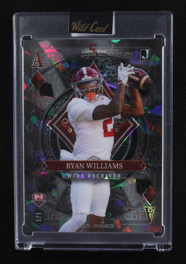 Jalen Milroe / Ryan Williams 2024 Wild Card 5 Card Draw Stacked Deck Back 2 Back Ace of Diamonds Crystal Black #JMRWNB2B RC #1/1 at PristineAuction.com Jalen Milroe / Ryan Williams 2024 Wild Card 5 Card Draw Stacked Deck Back 2 Back Ace of Diamonds Crystal Black #JMRWNB2B RC #1/1 at PristineAuction.com