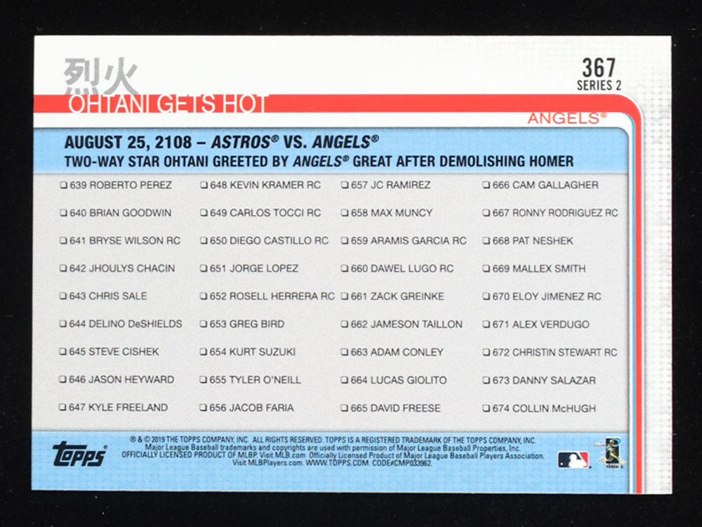 Shohei Ohtani / Mike Trout 2019 Topps #367 / Ohtani Gets Hot at PristineAuction.com Shohei Ohtani / Mike Trout 2019 Topps #367 / Ohtani Gets Hot at PristineAuction.com