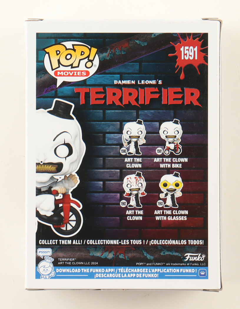 Damien Leone Signed "Terrifier" #1591 Art The Clown With Bike Funko Pop! Vinyl Figure (Beckett) at PristineAuction.com Damien Leone Signed "Terrifier" #1591 Art The Clown With Bike Funko Pop! Vinyl Figure (Beckett) at PristineAuction.com