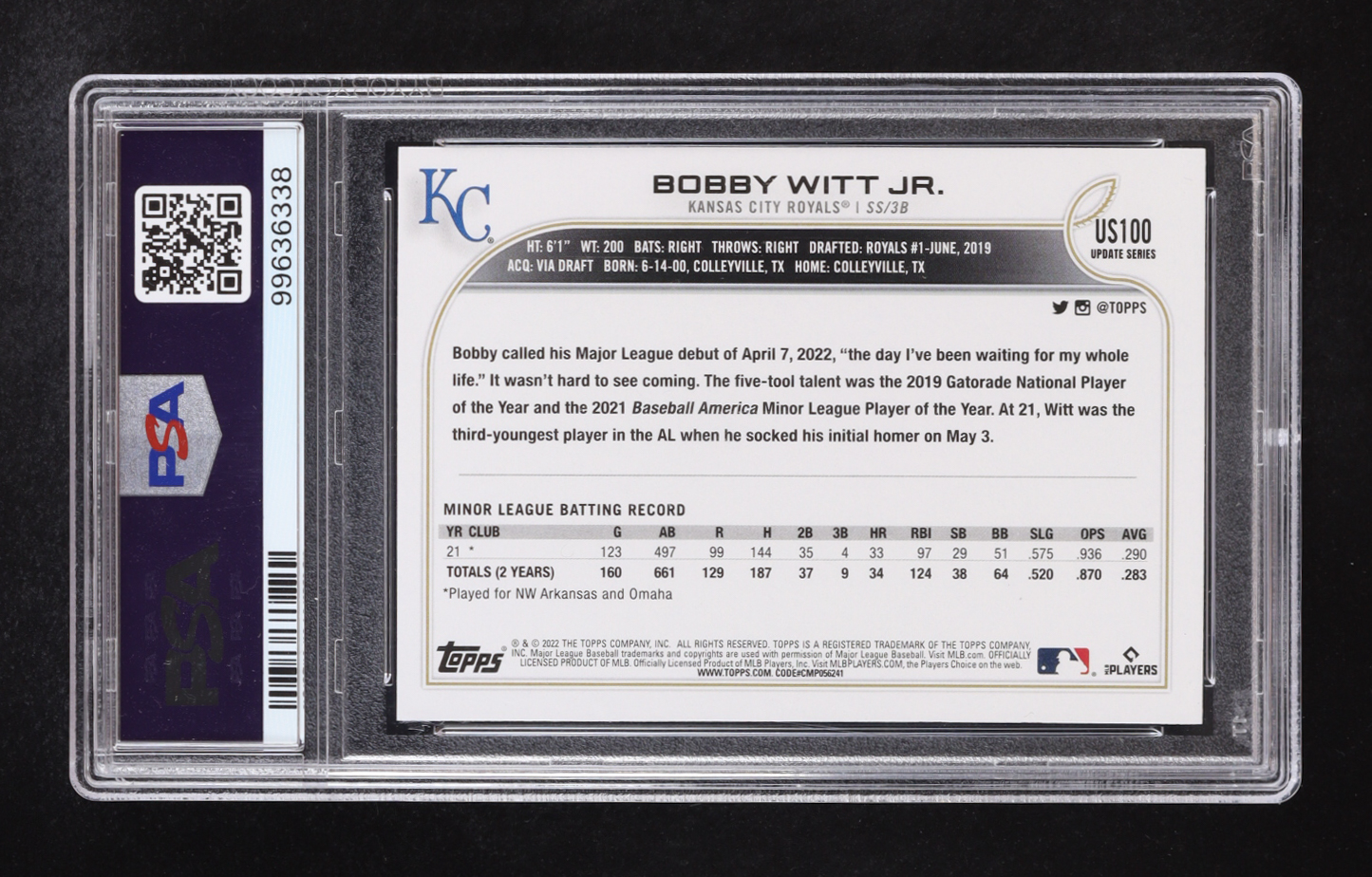 Bobby Witt Jr. 2022 Topps Update #US100 RC (PSA 10) at PristineAuction.com Bobby Witt Jr. 2022 Topps Update #US100 RC (PSA 10) at PristineAuction.com