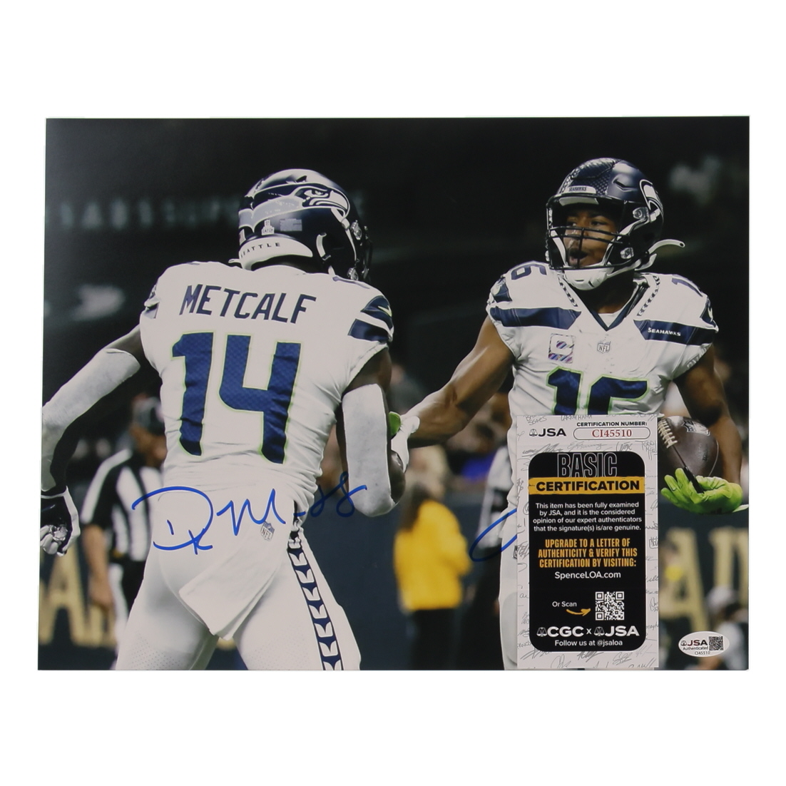 DK Metcalf & Tyler Lockett Signed Seahawks 11x14 Photo (JSA) at PristineAuction.com DK Metcalf & Tyler Lockett Signed Seahawks 11x14 Photo (JSA) at PristineAuction.com