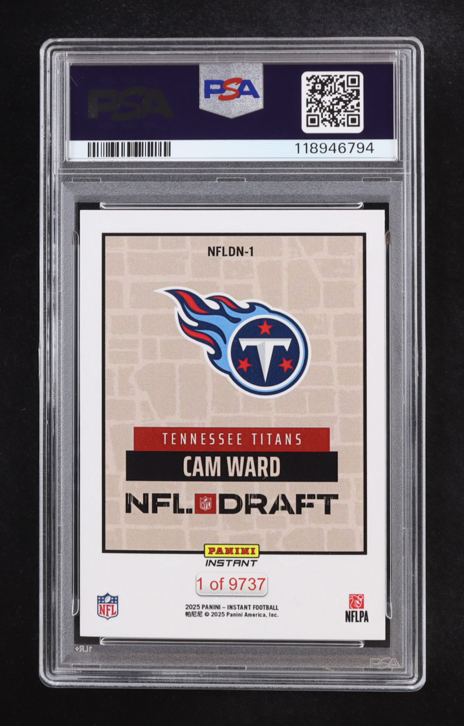 Cam Ward 2025 Panini Instant #NFLDN-1 Draft Night RC (PSA 10) at PristineAuction.com Cam Ward 2025 Panini Instant #NFLDN-1 Draft Night RC (PSA 10) at PristineAuction.com