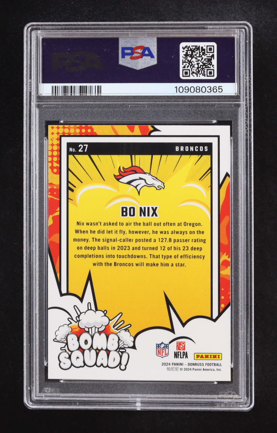 Bo Nix 2024 Donruss Bomb Squad #27 RC (PSA 10) at PristineAuction.com Bo Nix 2024 Donruss Bomb Squad #27 RC (PSA 10) at PristineAuction.com