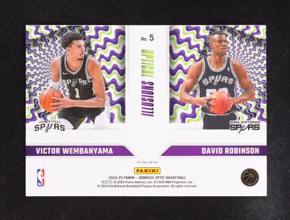 Victor Wembanyama/David Robinson 2024-25 Panini Donruss Optic Optical Illusions Prizm #5 at PristineAuction.com Victor Wembanyama/David Robinson 2024-25 Panini Donruss Optic Optical Illusions Prizm #5 at PristineAuction.com