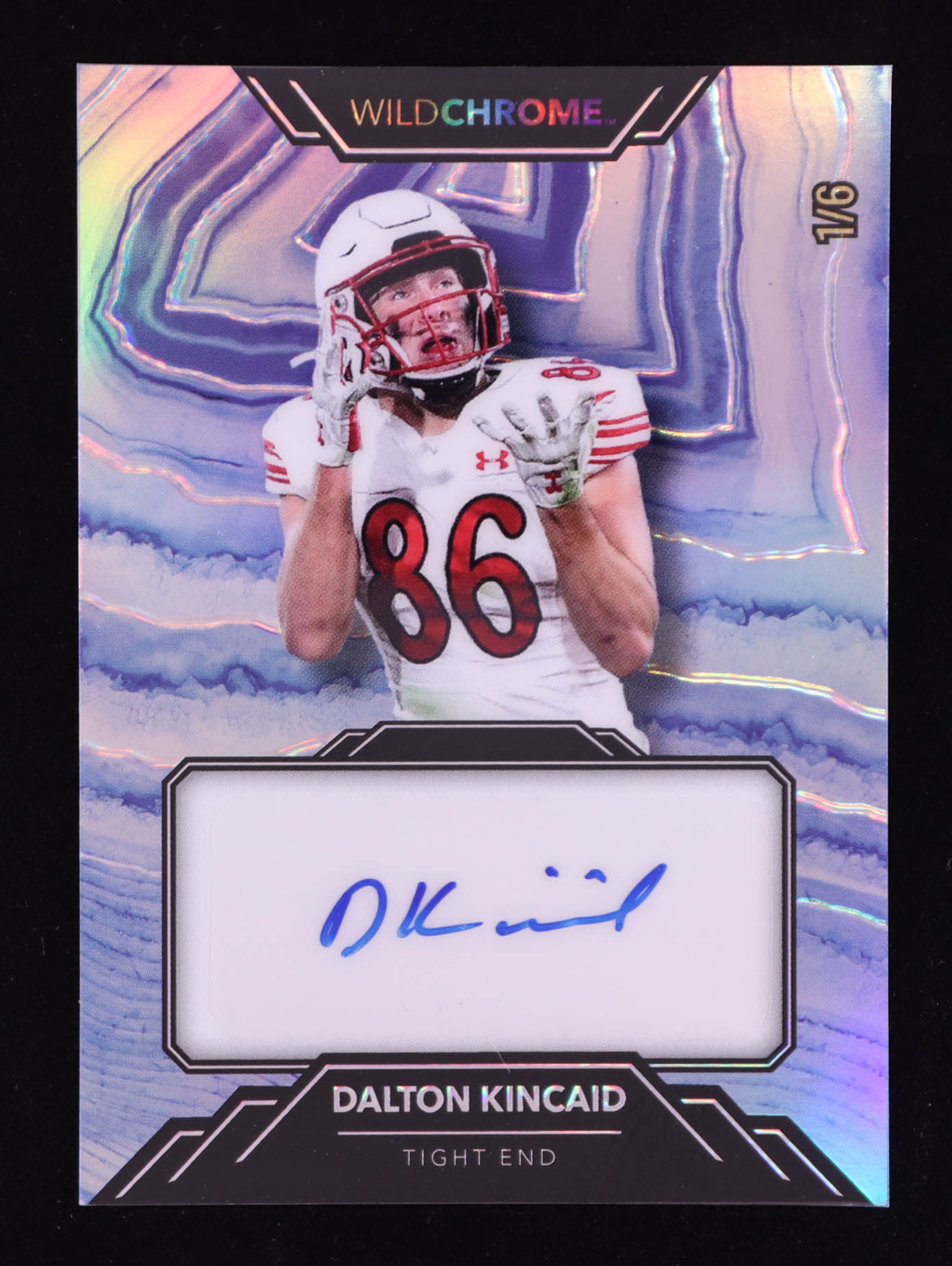 Dalton Kincaid 2023 Wild Card Wild Chrome Autographs Blue Refractor #WCS21 #1/6 RC at PristineAuction.com Dalton Kincaid 2023 Wild Card Wild Chrome Autographs Blue Refractor #WCS21 #1/6 RC at PristineAuction.com