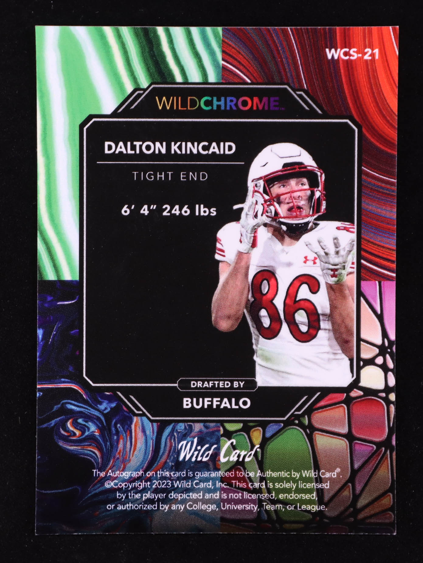 Dalton Kincaid 2023 Wild Card Wild Chrome Autographs Blue Refractor #WCS21 #1/6 RC at PristineAuction.com Dalton Kincaid 2023 Wild Card Wild Chrome Autographs Blue Refractor #WCS21 #1/6 RC at PristineAuction.com
