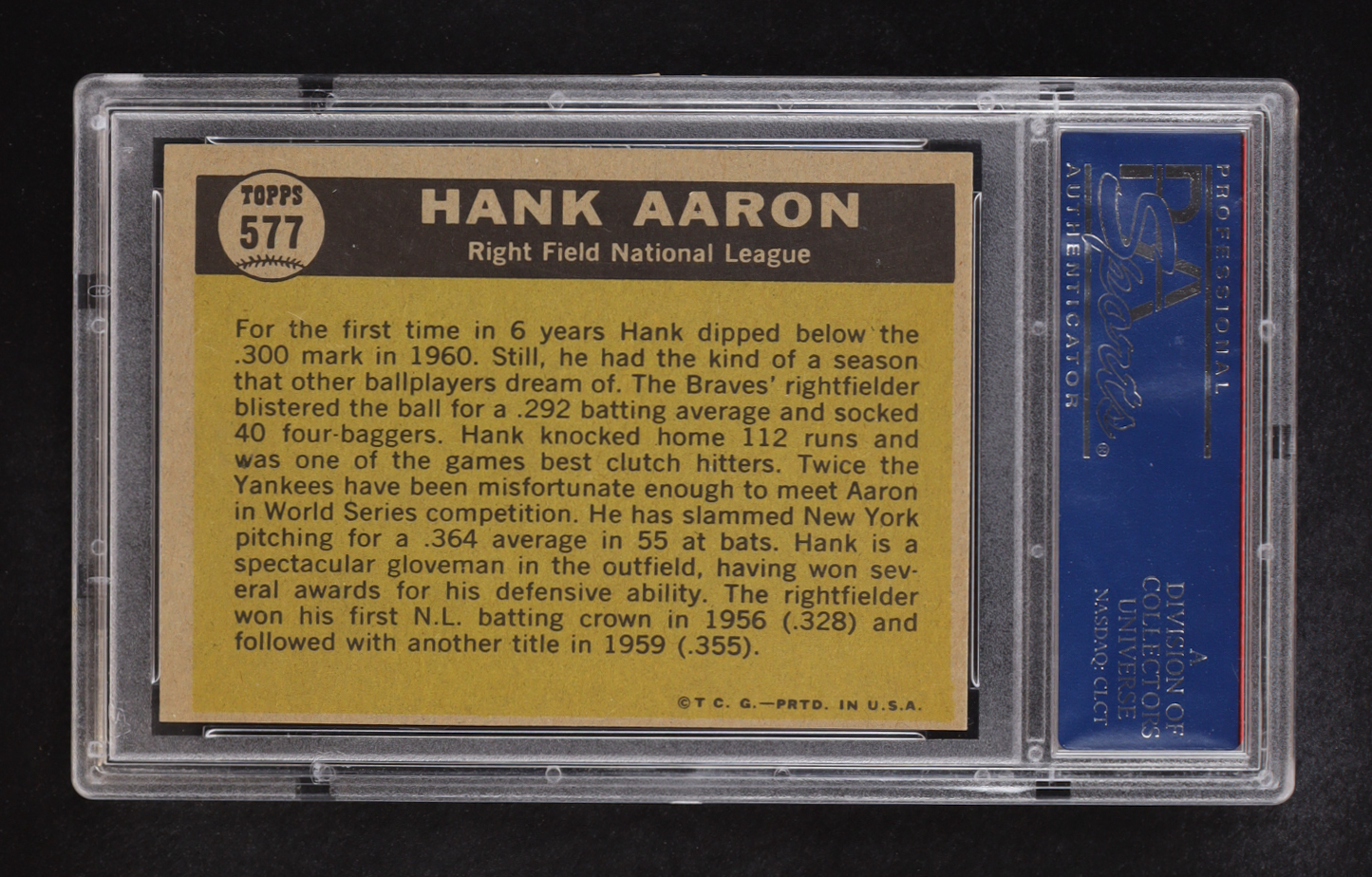 Hank Aaron 1961 Topps #577 AS (PSA 8) (OC) at PristineAuction.com Hank Aaron 1961 Topps #577 AS (PSA 8) (OC) at PristineAuction.com