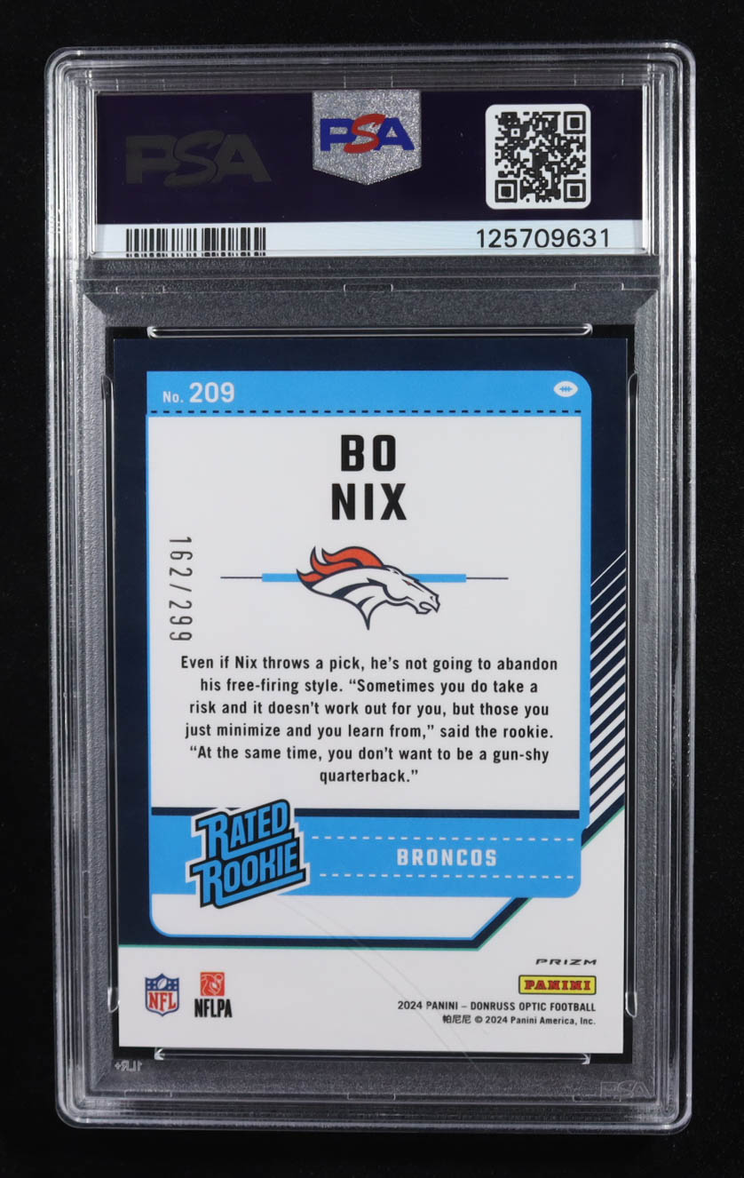 Bo Nix 2024 Donruss Optic Aqua #209 RR #162/299 (PSA 8) at PristineAuction.com Bo Nix 2024 Donruss Optic Aqua #209 RR #162/299 (PSA 8) at PristineAuction.com