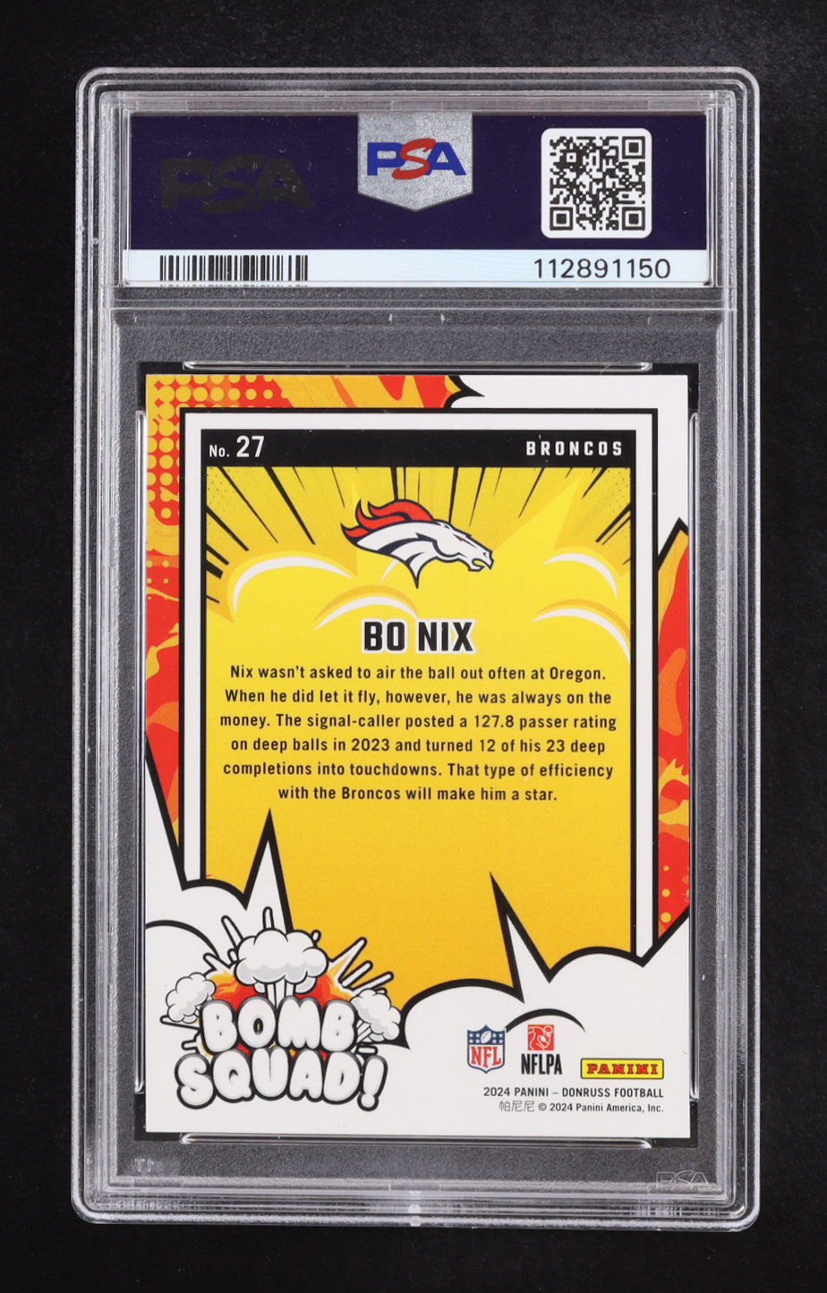 Bo Nix 2024 Donruss Bomb Squad #27 RC (PSA 10) at PristineAuction.com Bo Nix 2024 Donruss Bomb Squad #27 RC (PSA 10) at PristineAuction.com