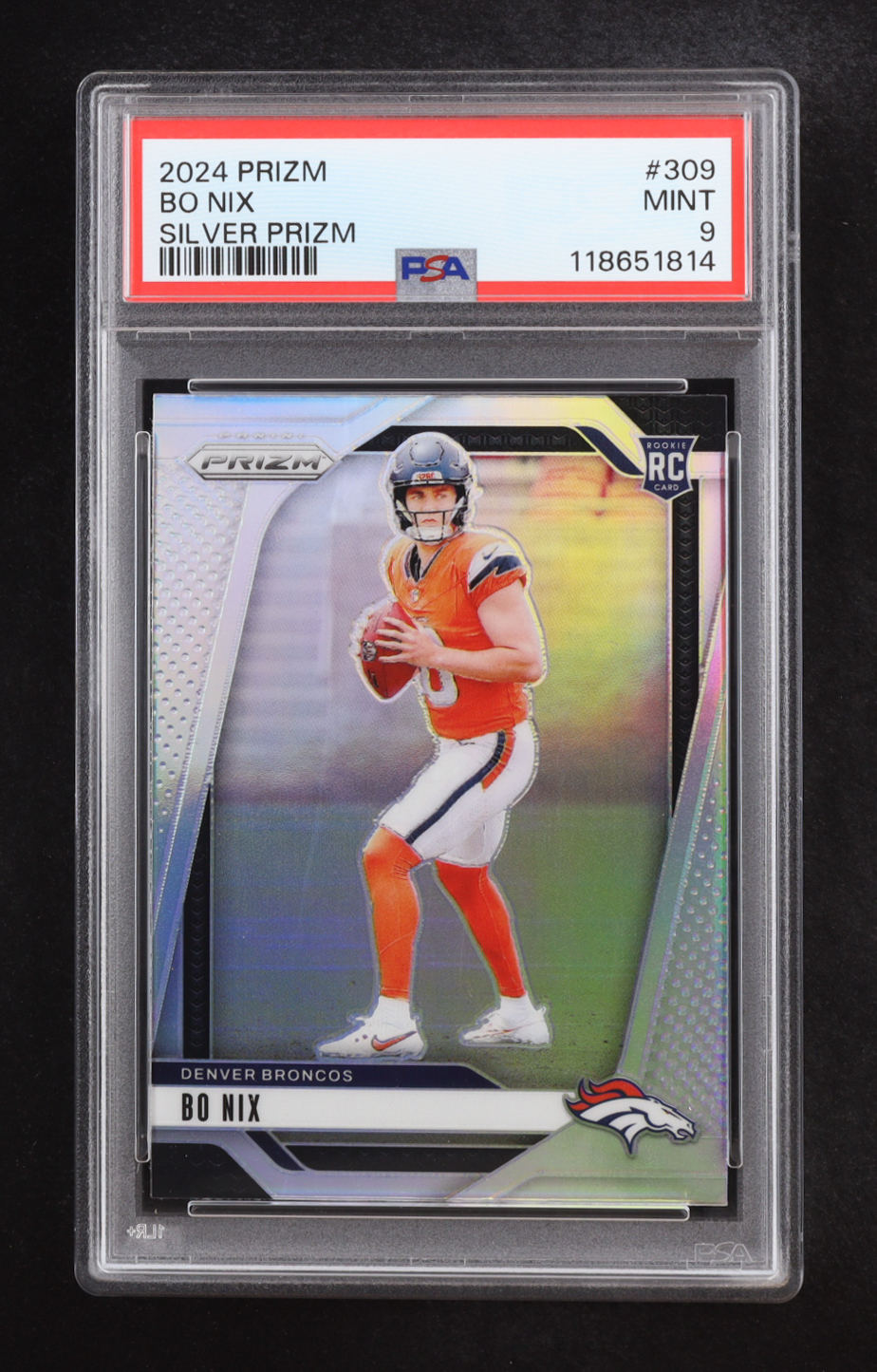 Bo Nix 2024 Panini Prizm Silver Prizm #309 RC (PSA 9) at PristineAuction.com Bo Nix 2024 Panini Prizm Silver Prizm #309 RC (PSA 9) at PristineAuction.com
