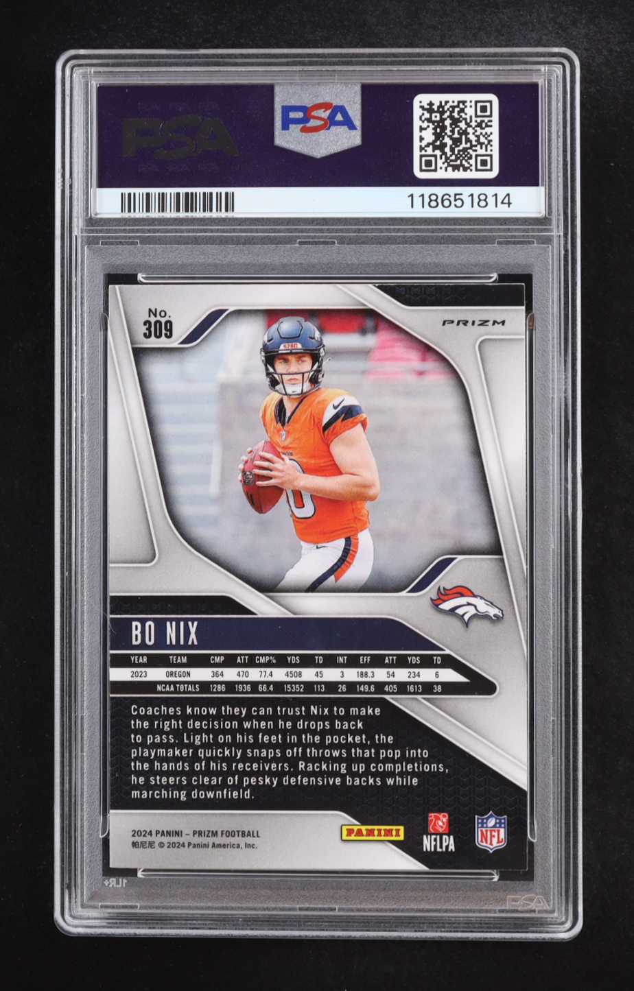 Bo Nix 2024 Panini Prizm Silver Prizm #309 RC (PSA 9) at PristineAuction.com Bo Nix 2024 Panini Prizm Silver Prizm #309 RC (PSA 9) at PristineAuction.com