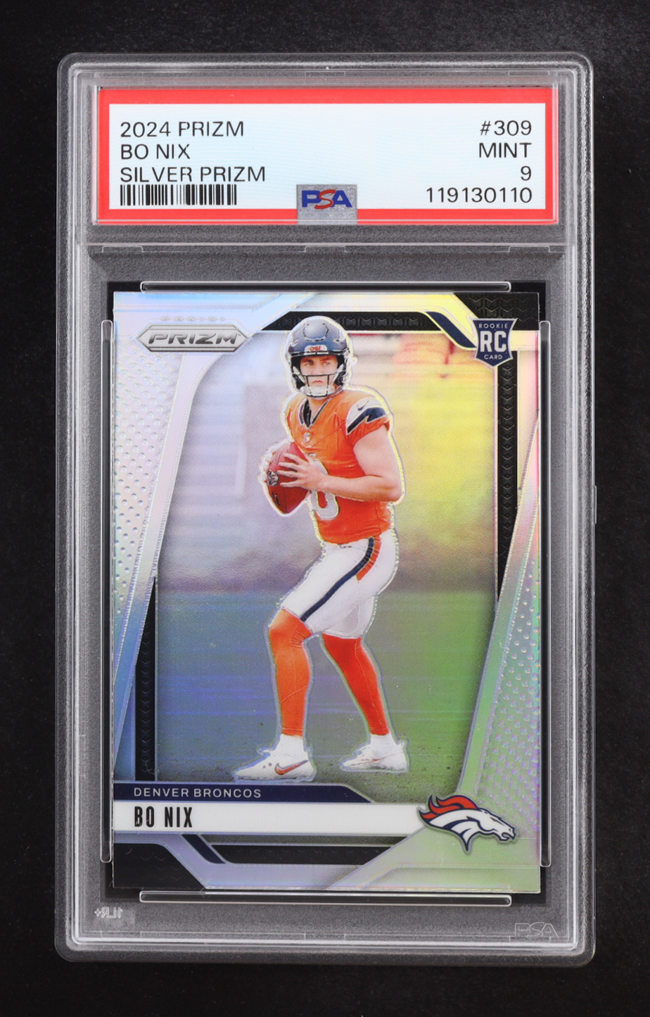 Bo Nix 2024 Panini Prizm Silver Prizm #309 RC (PSA 9) at PristineAuction.com Bo Nix 2024 Panini Prizm Silver Prizm #309 RC (PSA 9) at PristineAuction.com