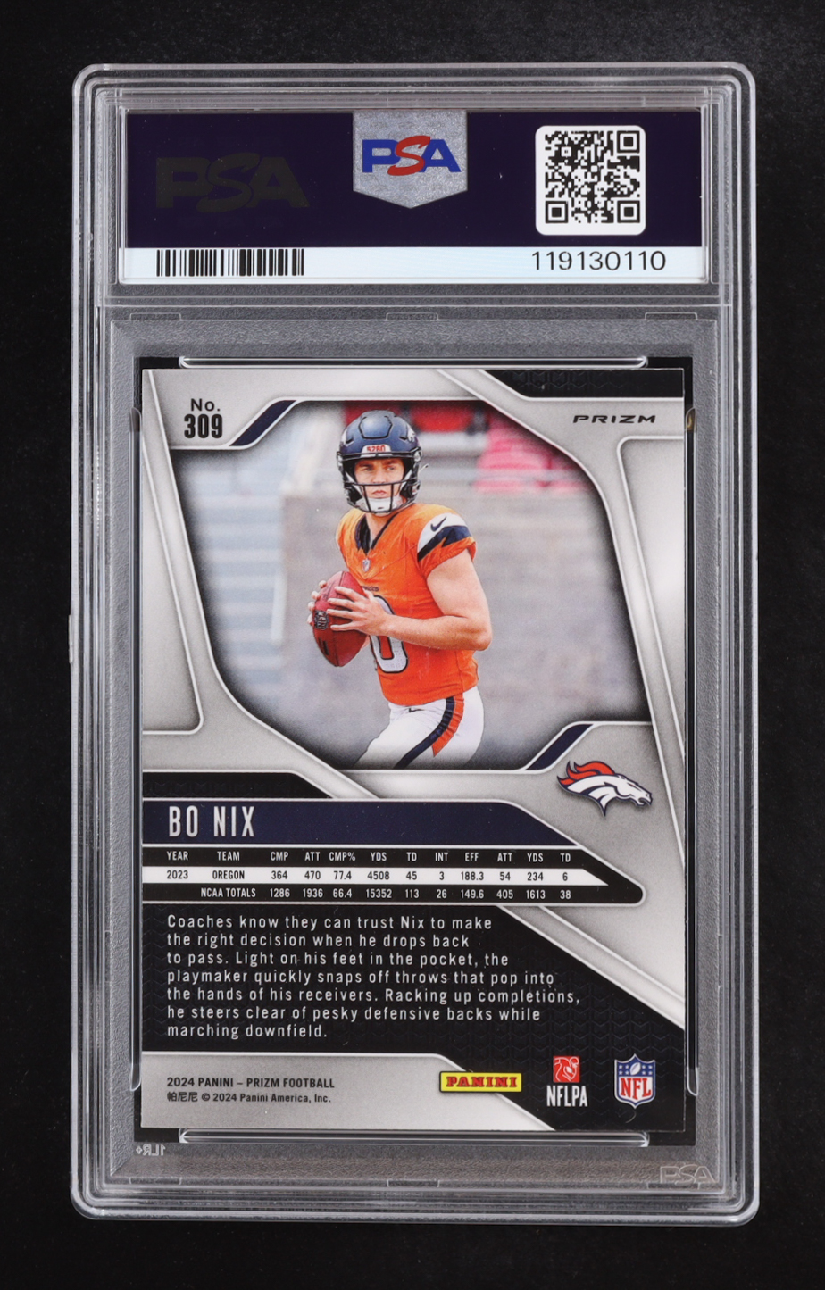 Bo Nix 2024 Panini Prizm Silver Prizm #309 RC (PSA 9) at PristineAuction.com Bo Nix 2024 Panini Prizm Silver Prizm #309 RC (PSA 9) at PristineAuction.com