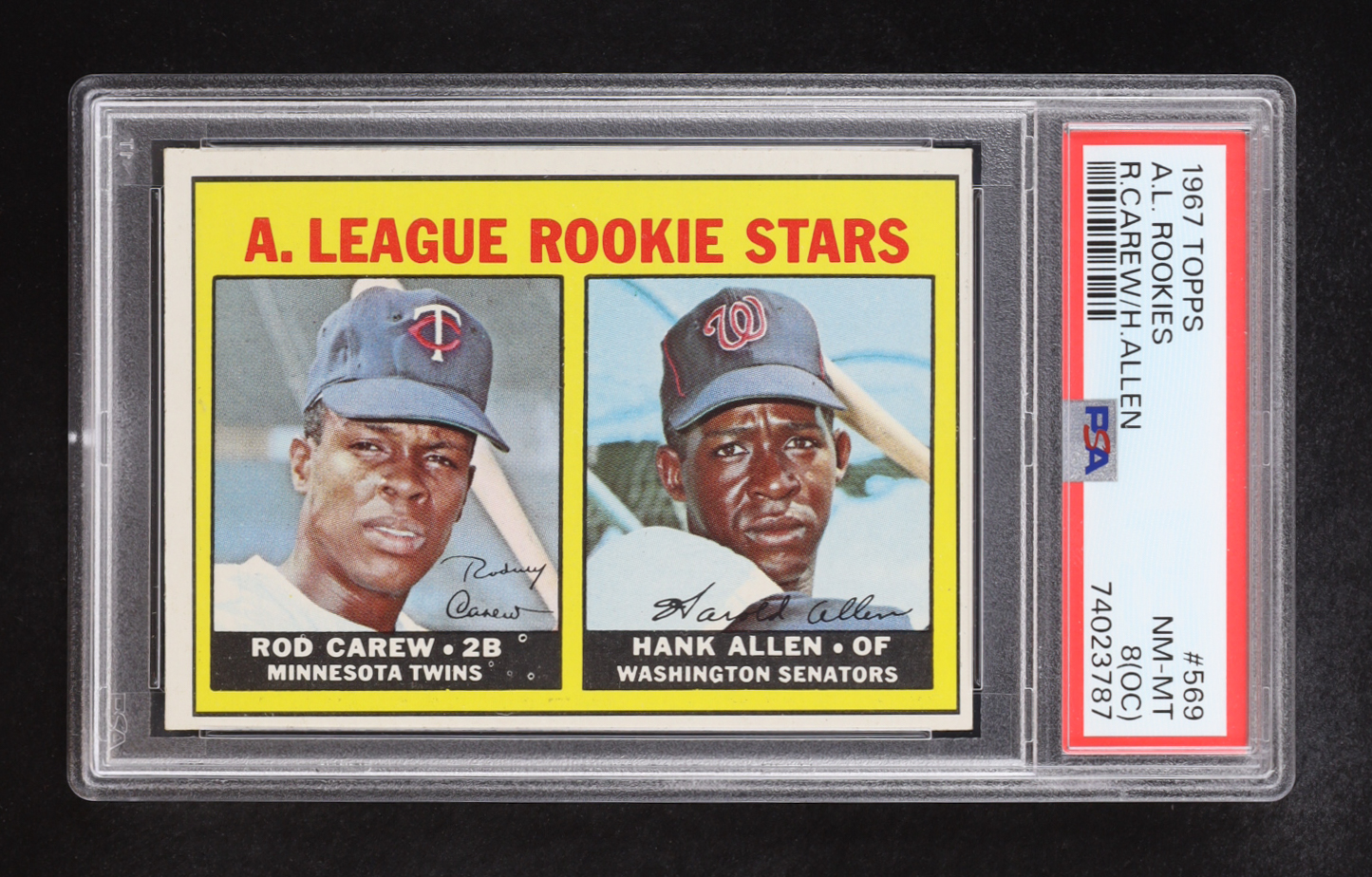 Rod Carew / Hank Allen 1967 Topps #569 Rookie Stars RC DP (PSA 8) (OC) at PristineAuction.com Rod Carew / Hank Allen 1967 Topps #569 Rookie Stars RC DP (PSA 8) (OC) at PristineAuction.com